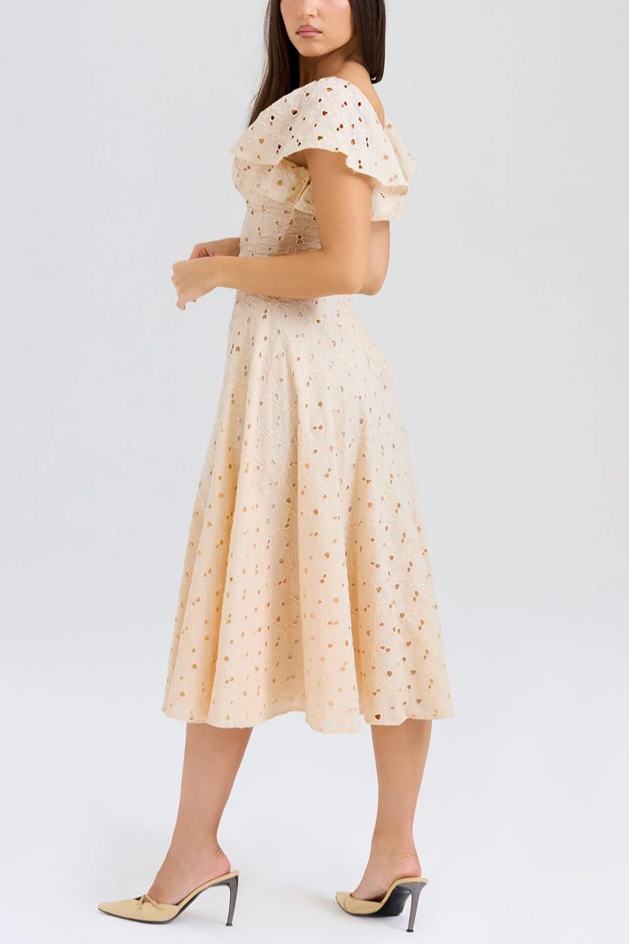Mabel Cream Broderie Anglais Midi Dress - Image 8
