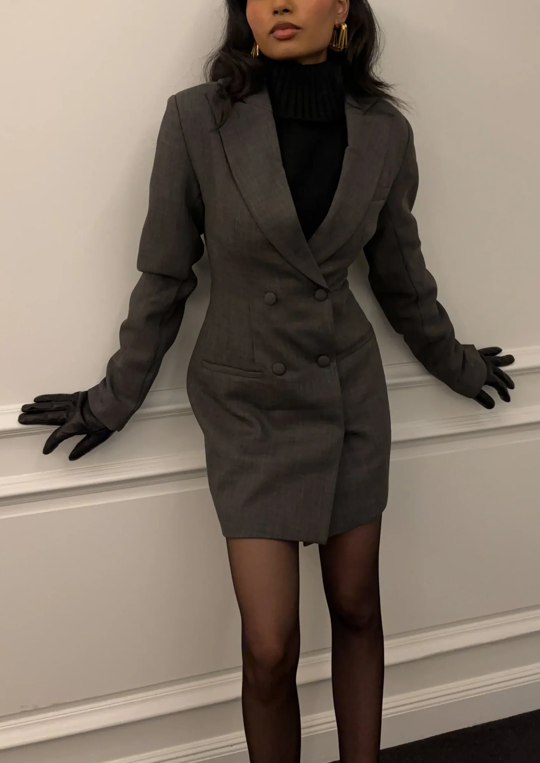 Madame Textured Blazer Dress in Grey - Image 6