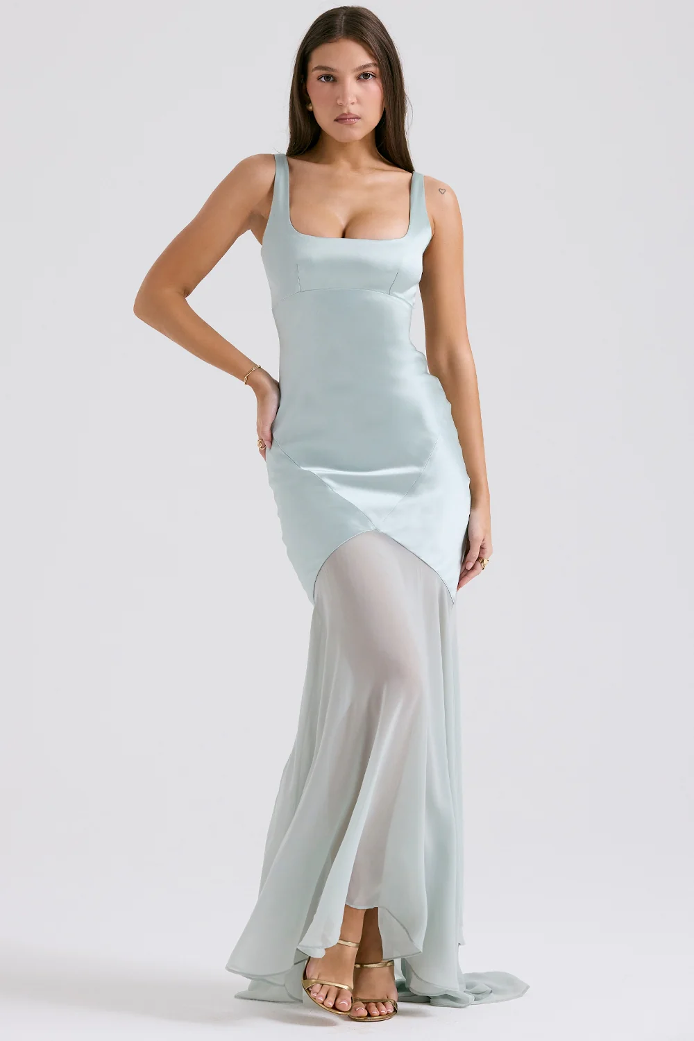 Marcia Cloudy Satin with chiffon Maxi Dress - Image 5