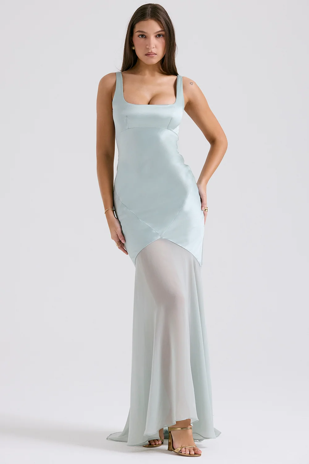 Marcia Cloudy Satin with chiffon Maxi Dress - Image 7