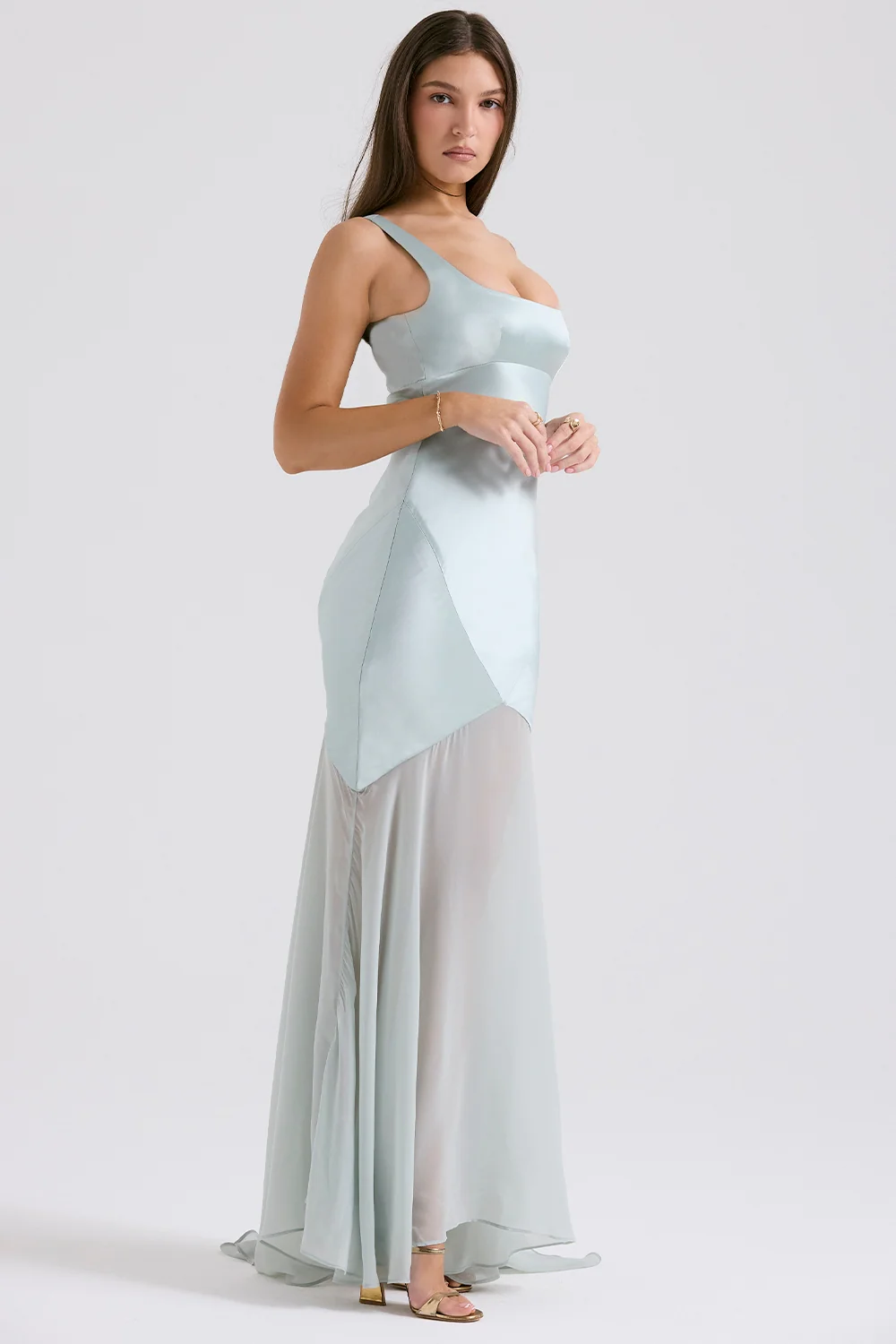 Marcia Cloudy Satin with chiffon Maxi Dress - Image 8