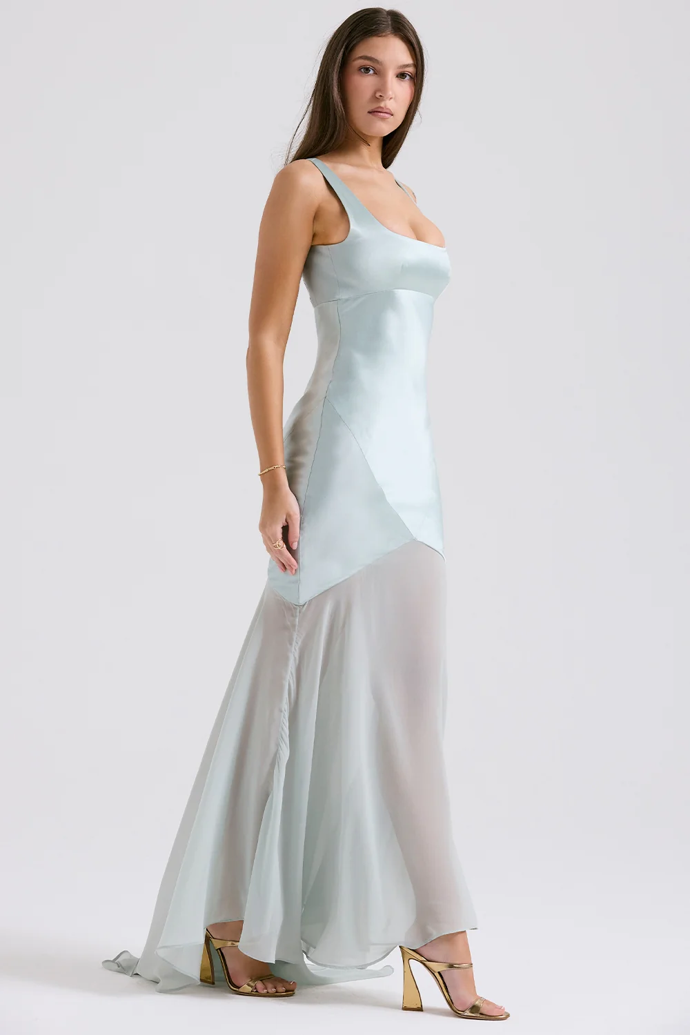 Marcia Cloudy Satin with chiffon Maxi Dress - Image 9
