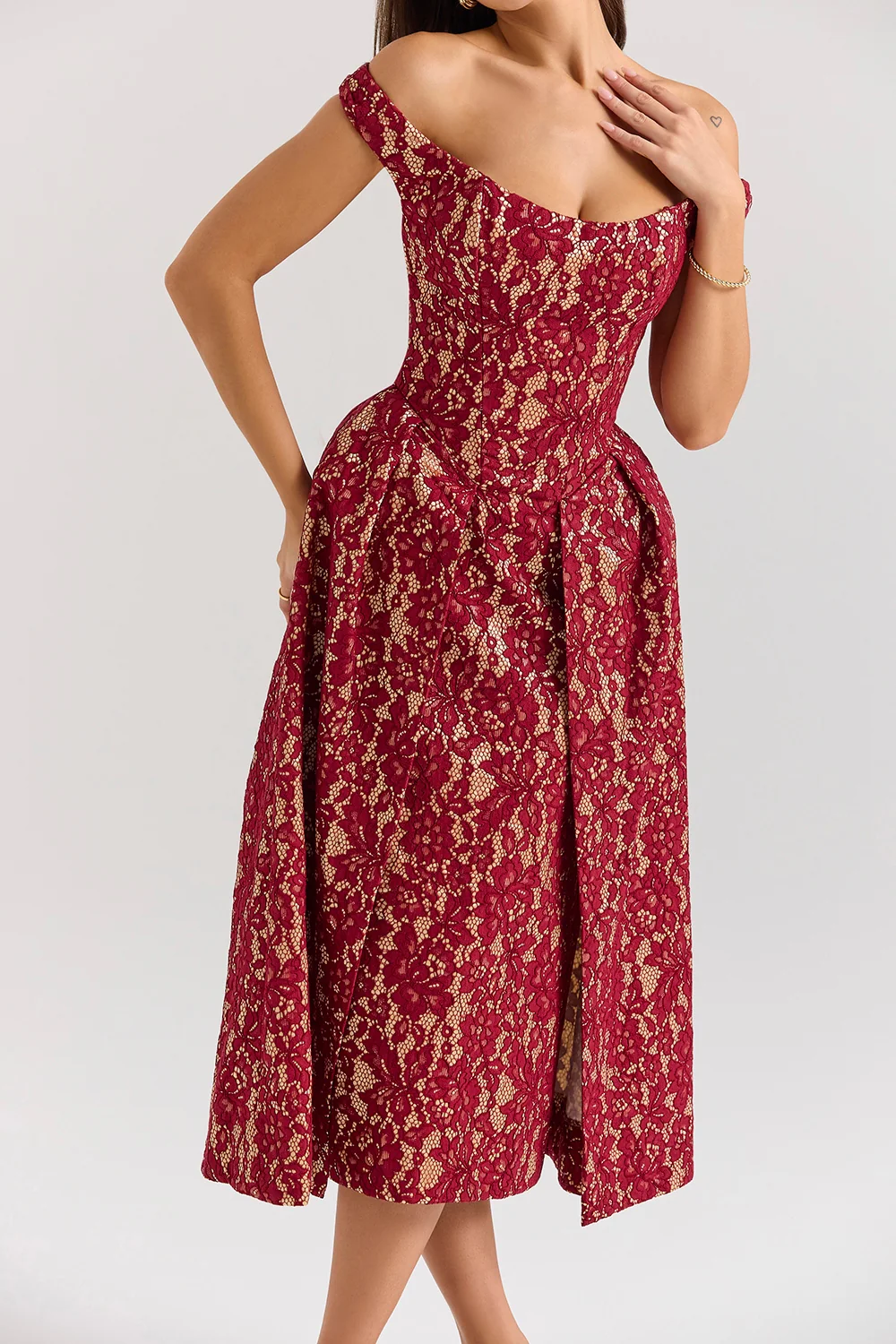 Marina Berry Lace Midi Off Shoulder Dress - Image 5