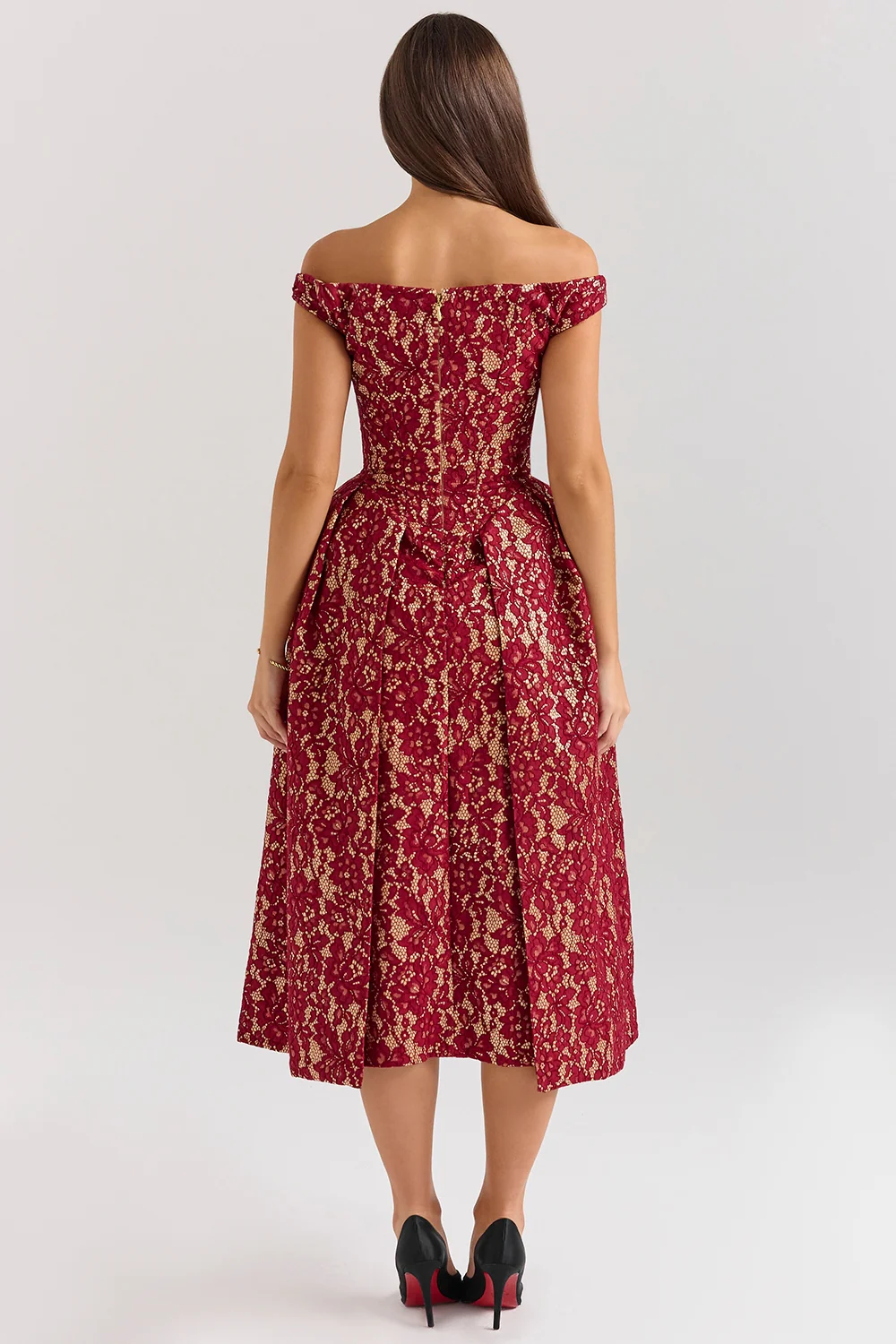 Marina Berry Lace Midi Off Shoulder Dress - Image 7