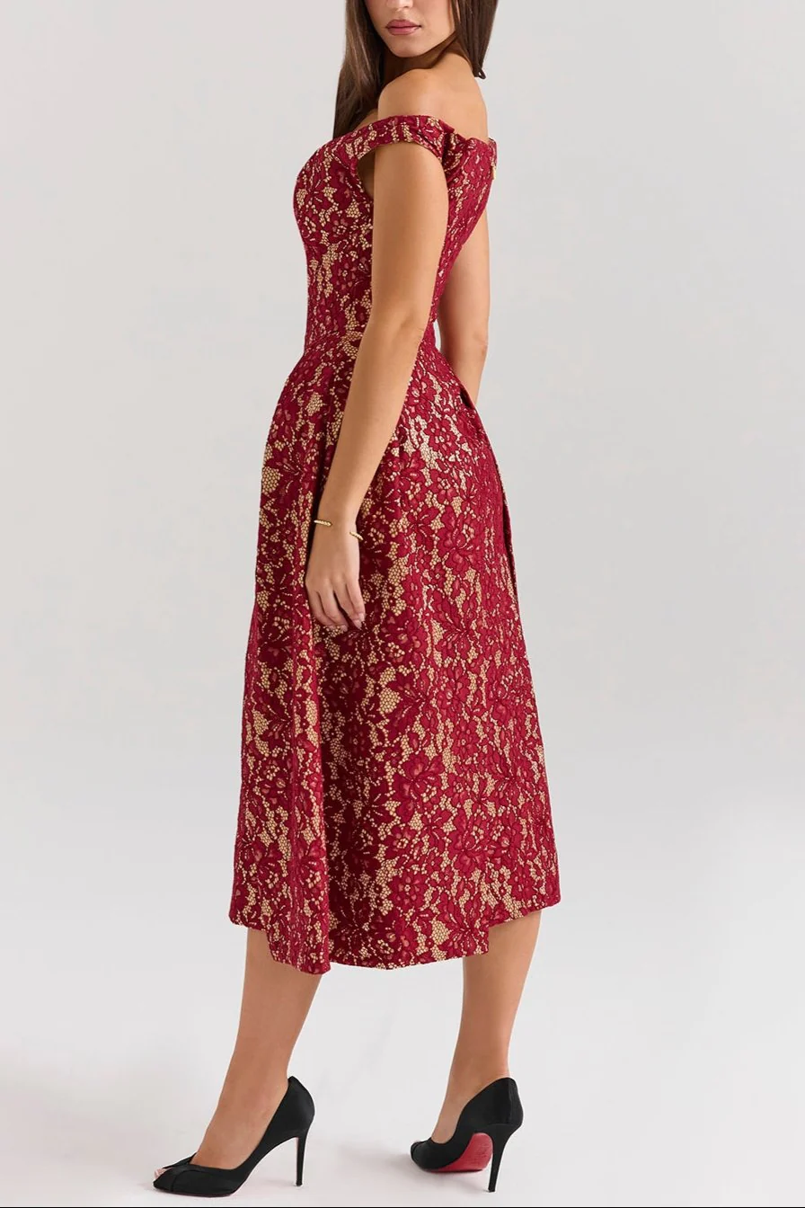 Marina Berry Lace Midi Off Shoulder Dress - Image 8
