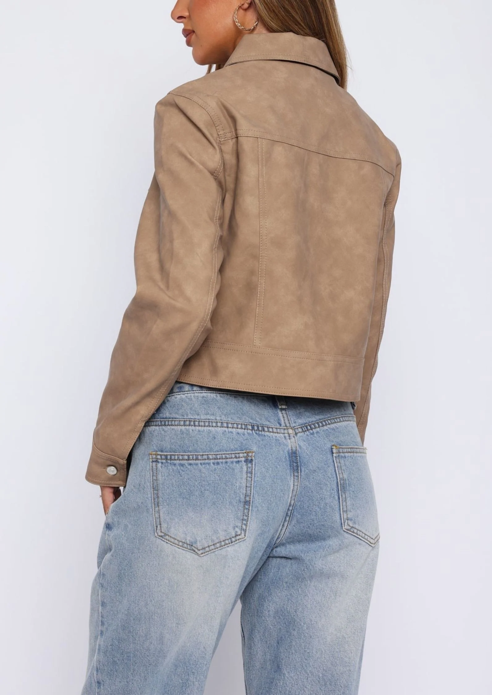 Marley PU Jacket in Beige - Image 5