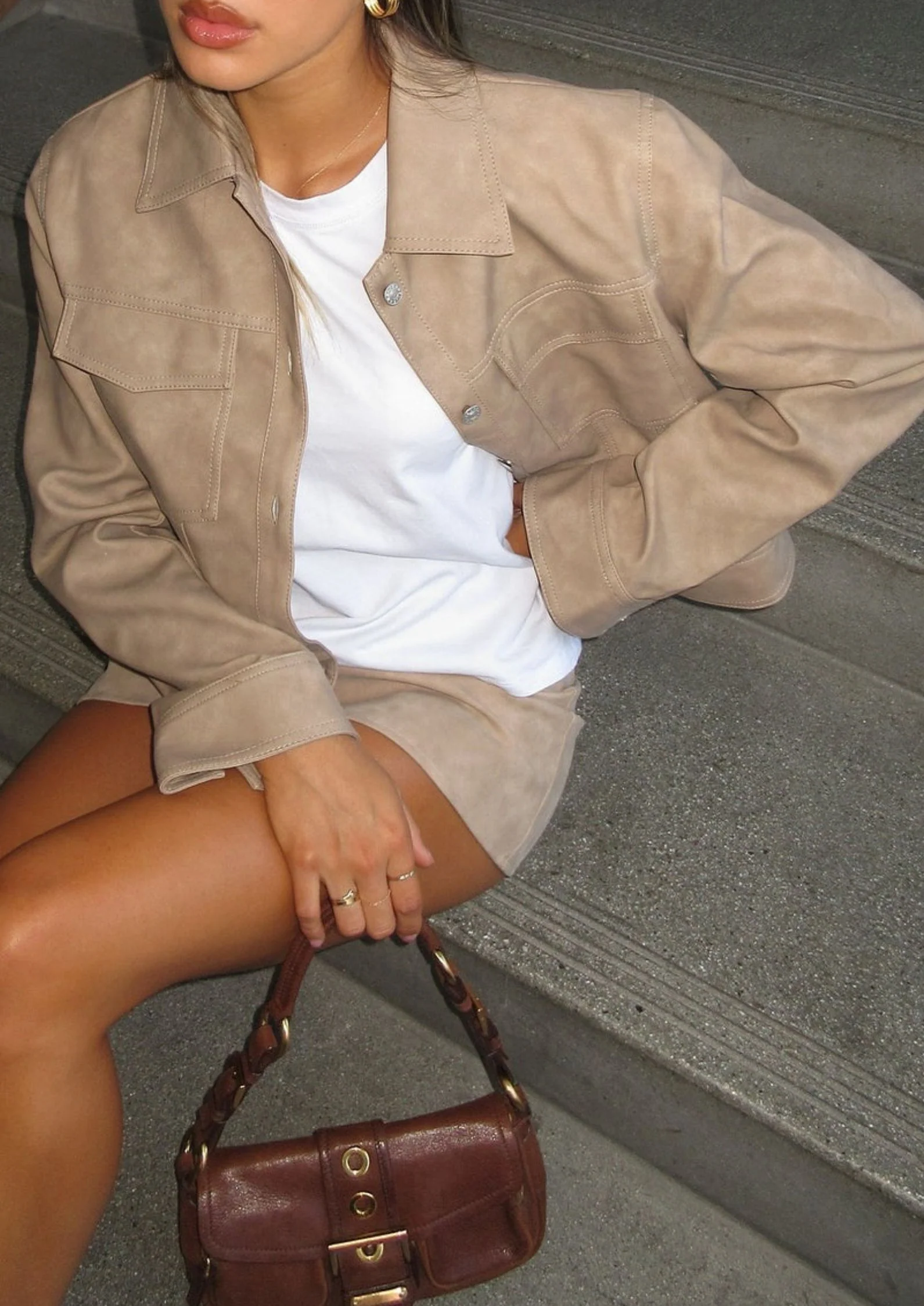 Marley PU Jacket in Beige - Image 8