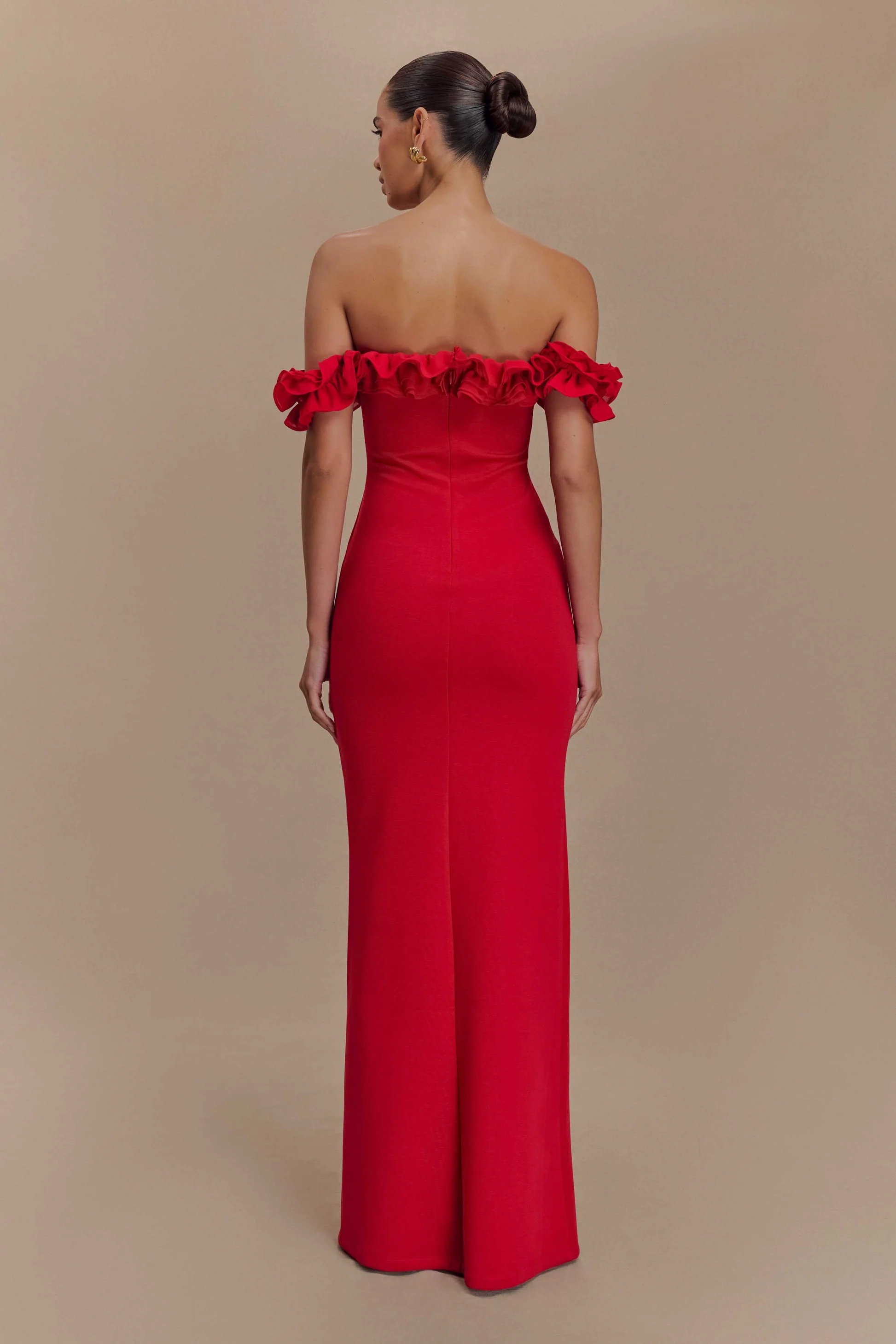 Masha Ruffle Off Shoulder Maxi Dress in Red - Image 4