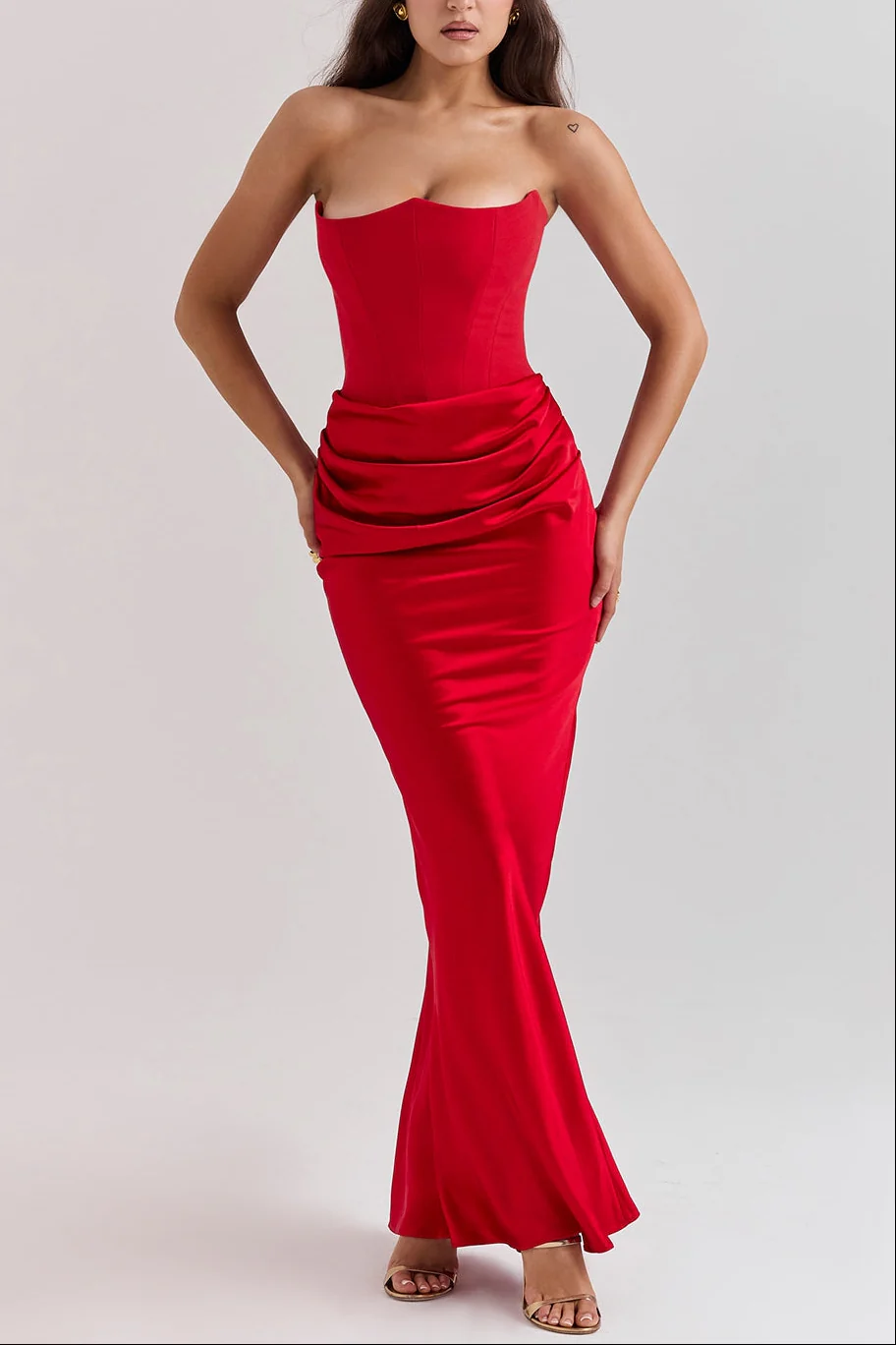 Midnight Siren Corset Maxi Dress in Red - Image 3