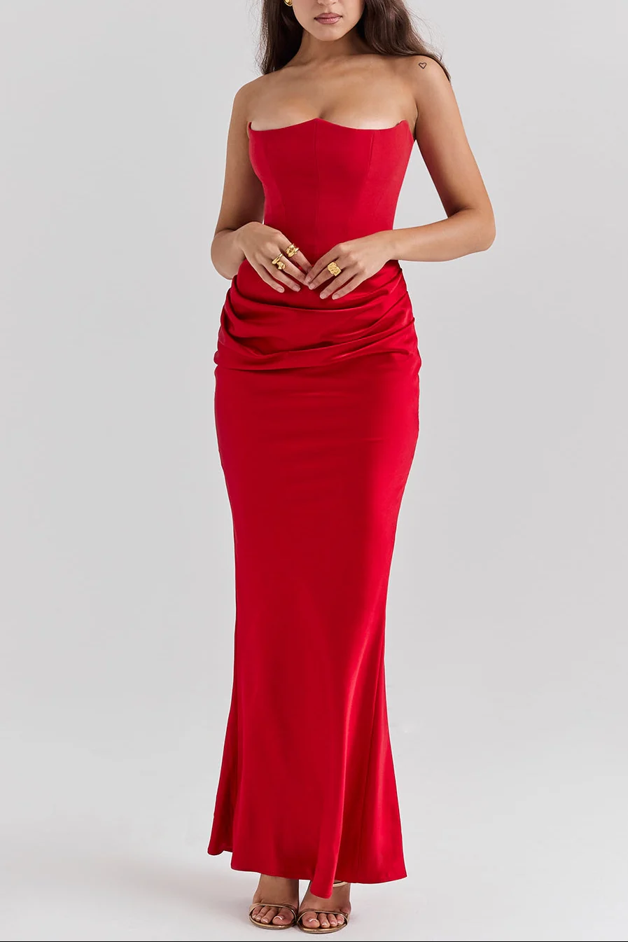 Midnight Siren Corset Maxi Dress in Red - Image 4