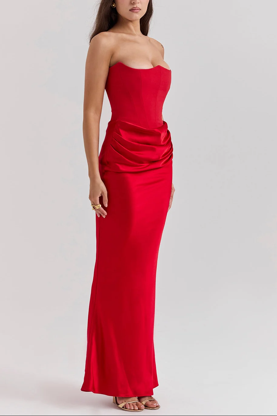 Midnight Siren Corset Maxi Dress in Red - Image 5