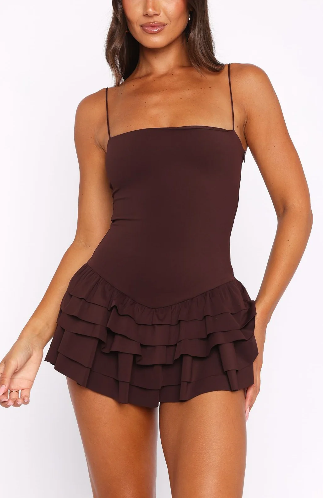 Mirosia Playsuit in Chocolate - Image 3