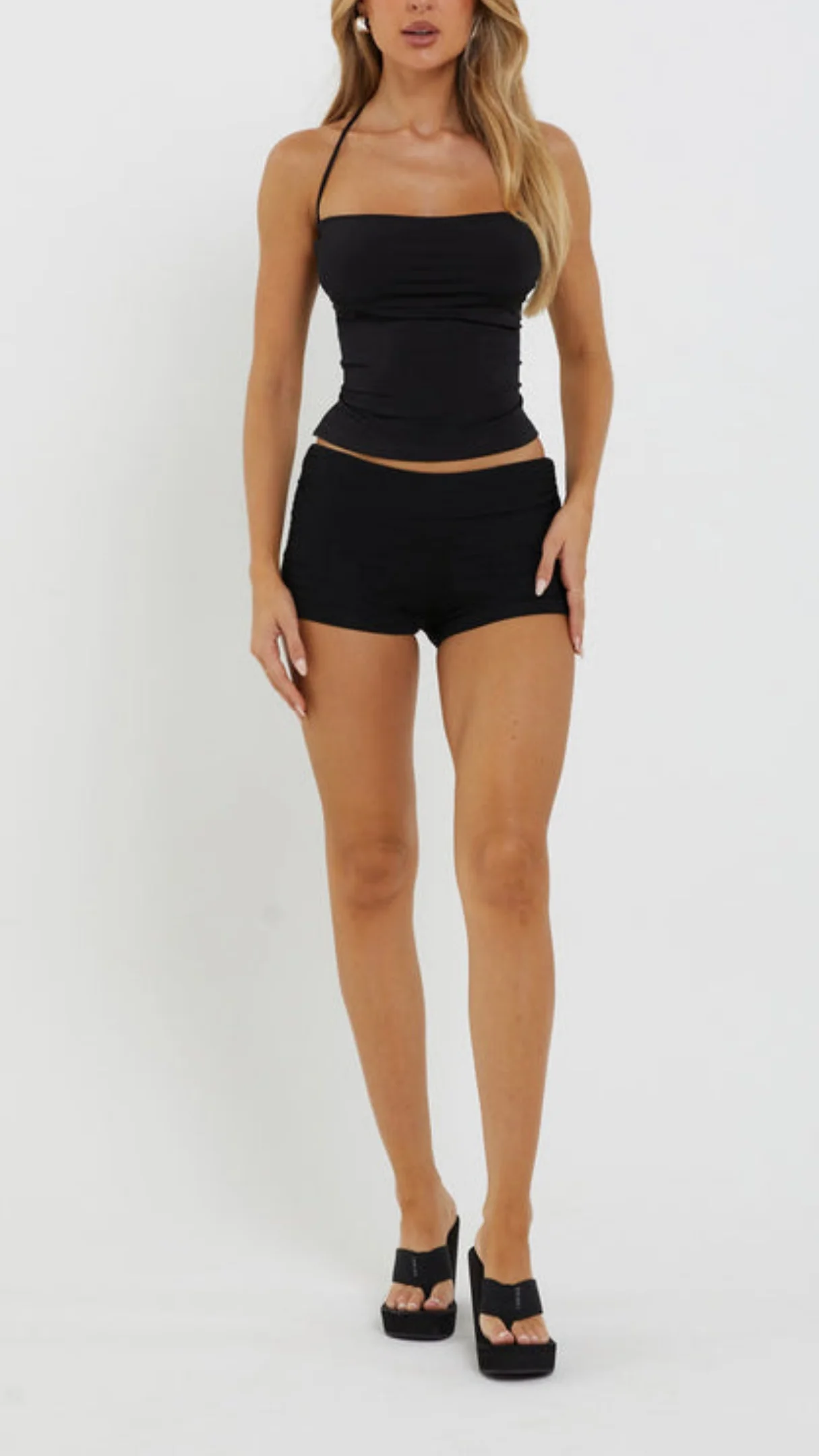 Mirra halter neck Tie back Top in Black - Image 3