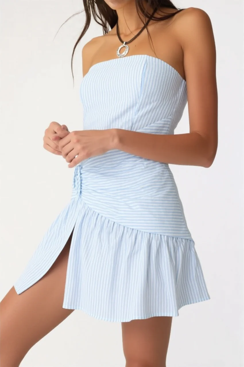 Monolith strapless stripe mini dress in blue - Image 4