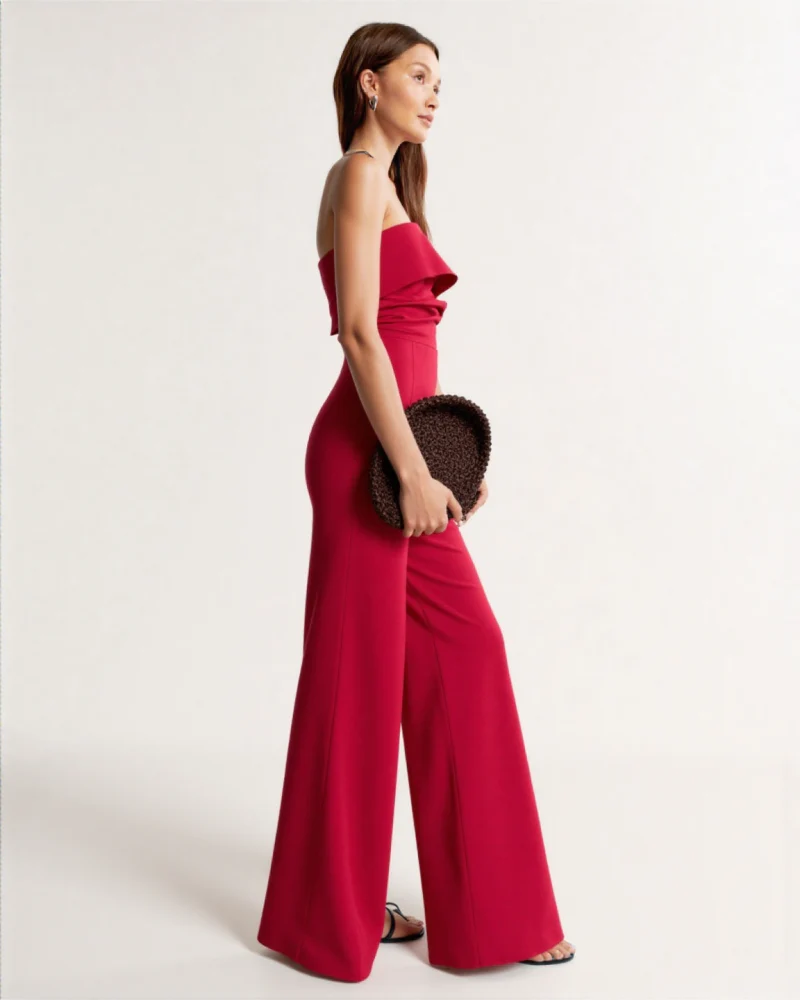Naita Linen blend strapless jumpsuit Red - Image 4
