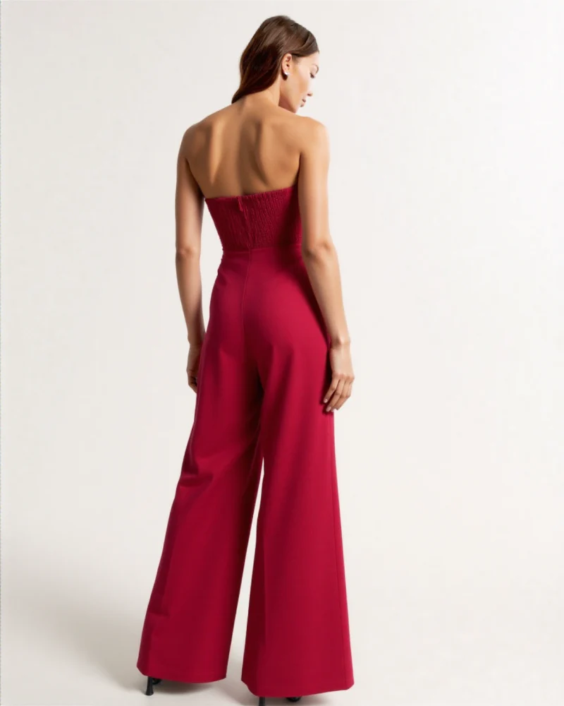 Naita Linen blend strapless jumpsuit Red - Image 5