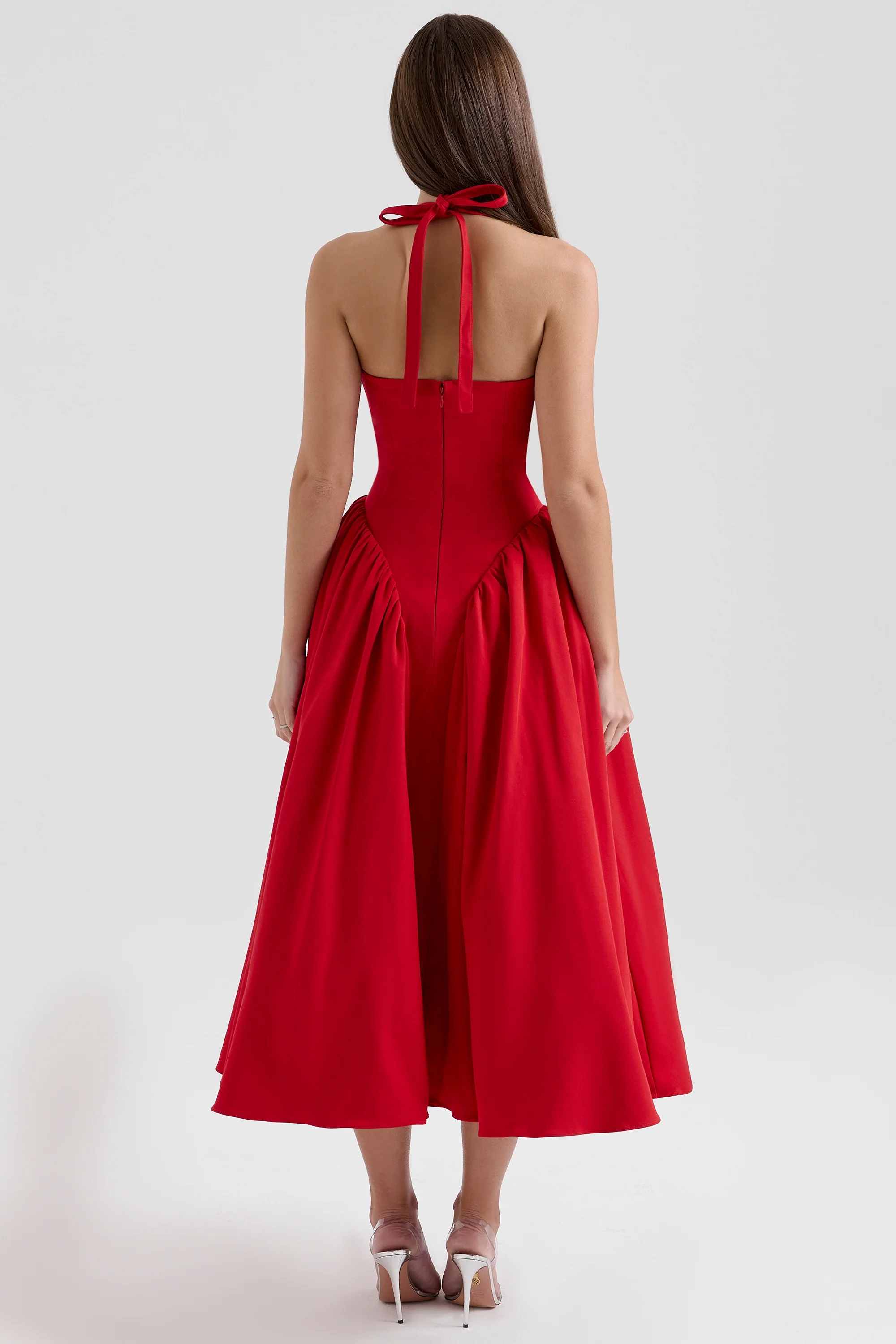 Naomi Red Halter Midi Dress - Image 3