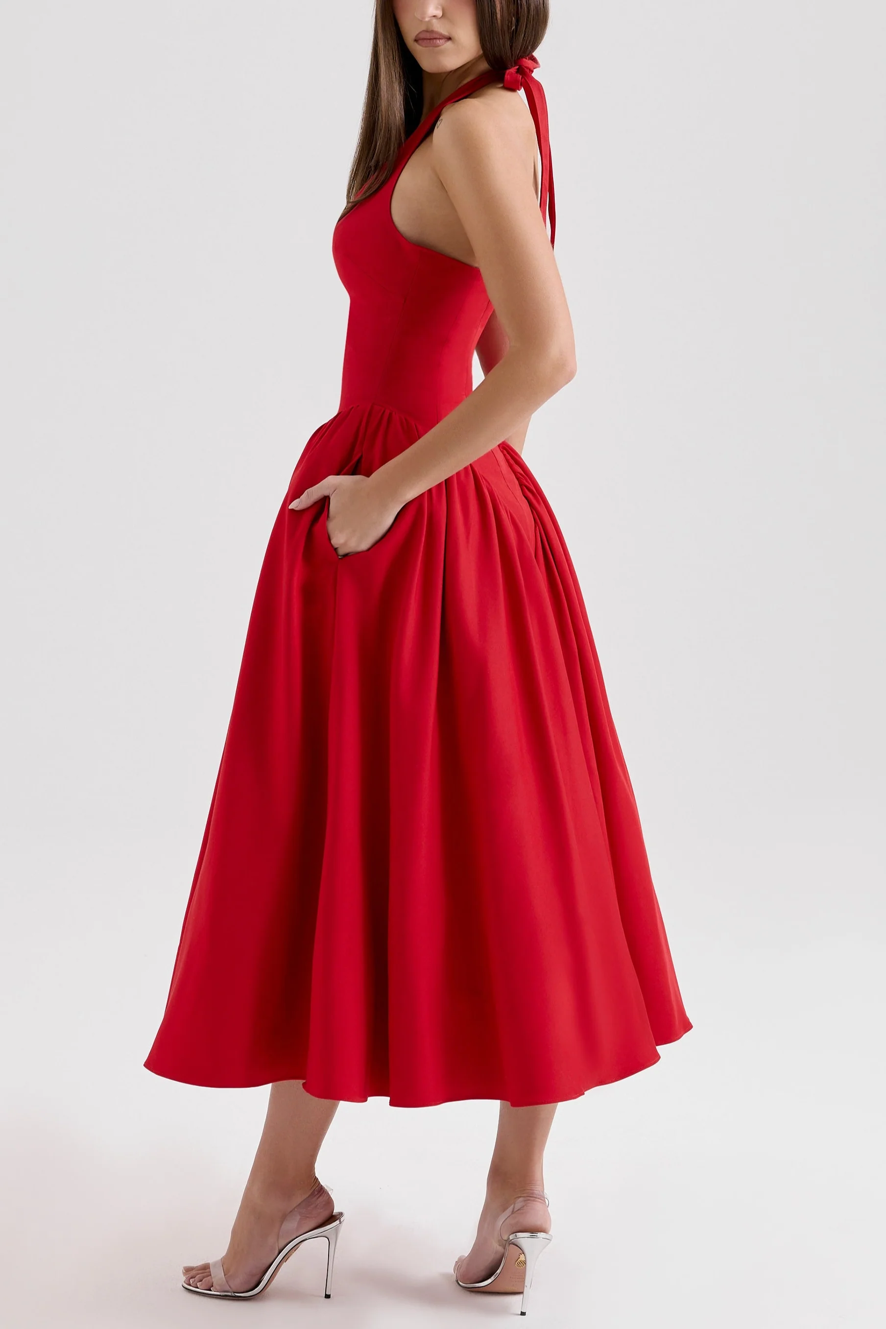 Naomi Red Halter Midi Dress - Image 4