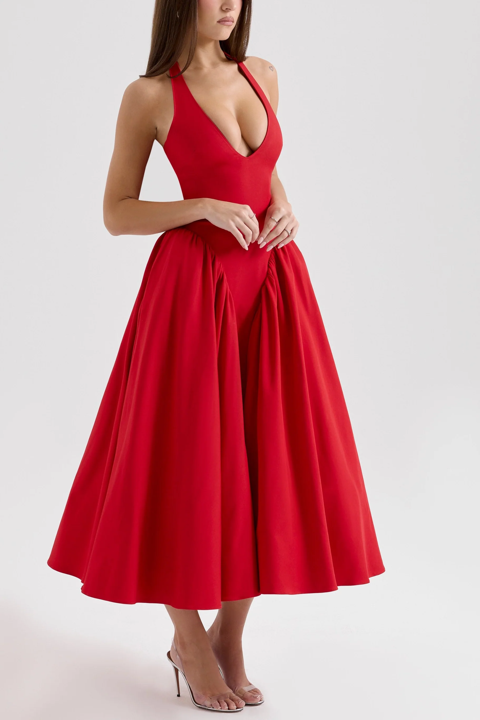 Naomi Red Halter Midi Dress - Image 5