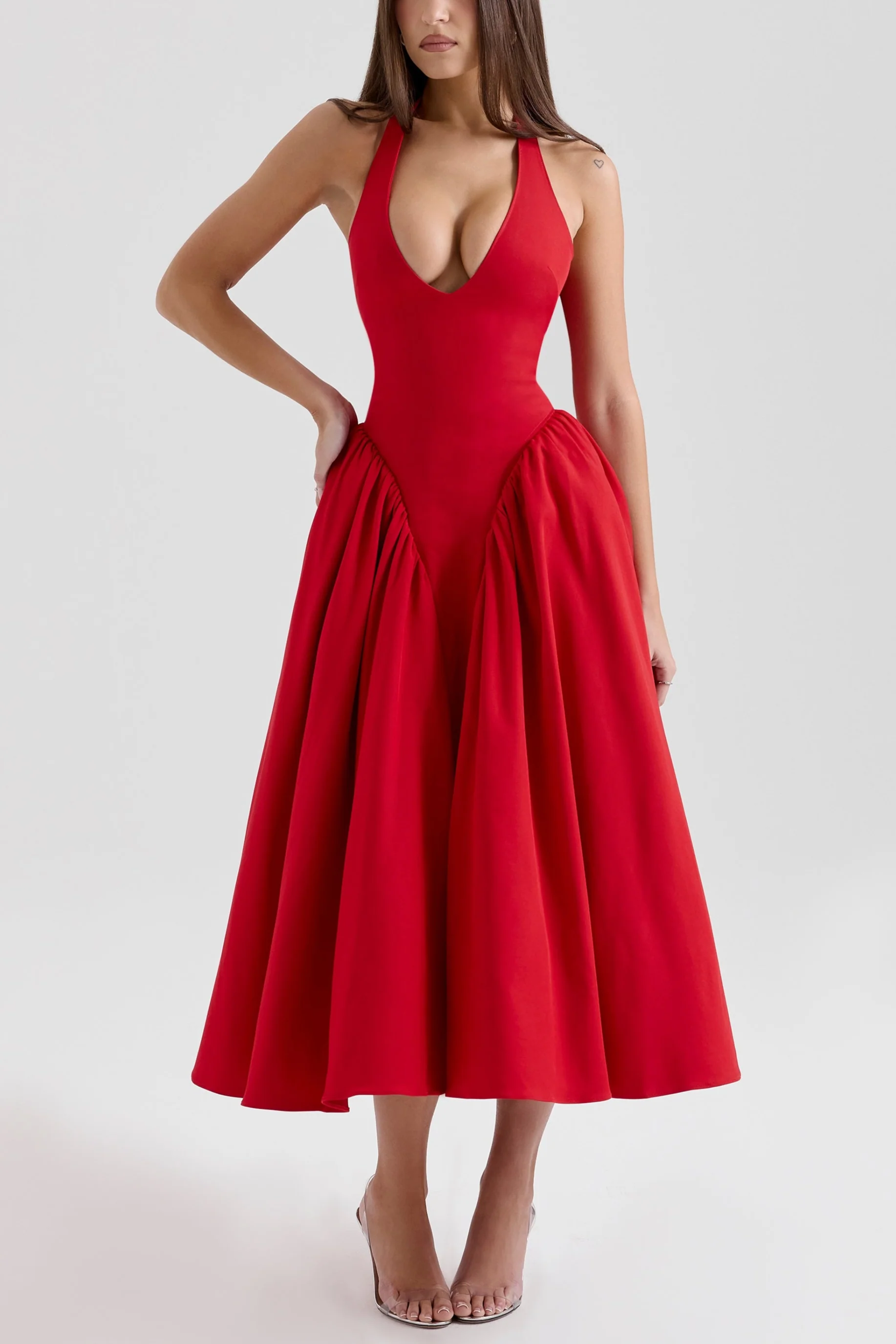 Naomi Red Halter Midi Dress - Image 7