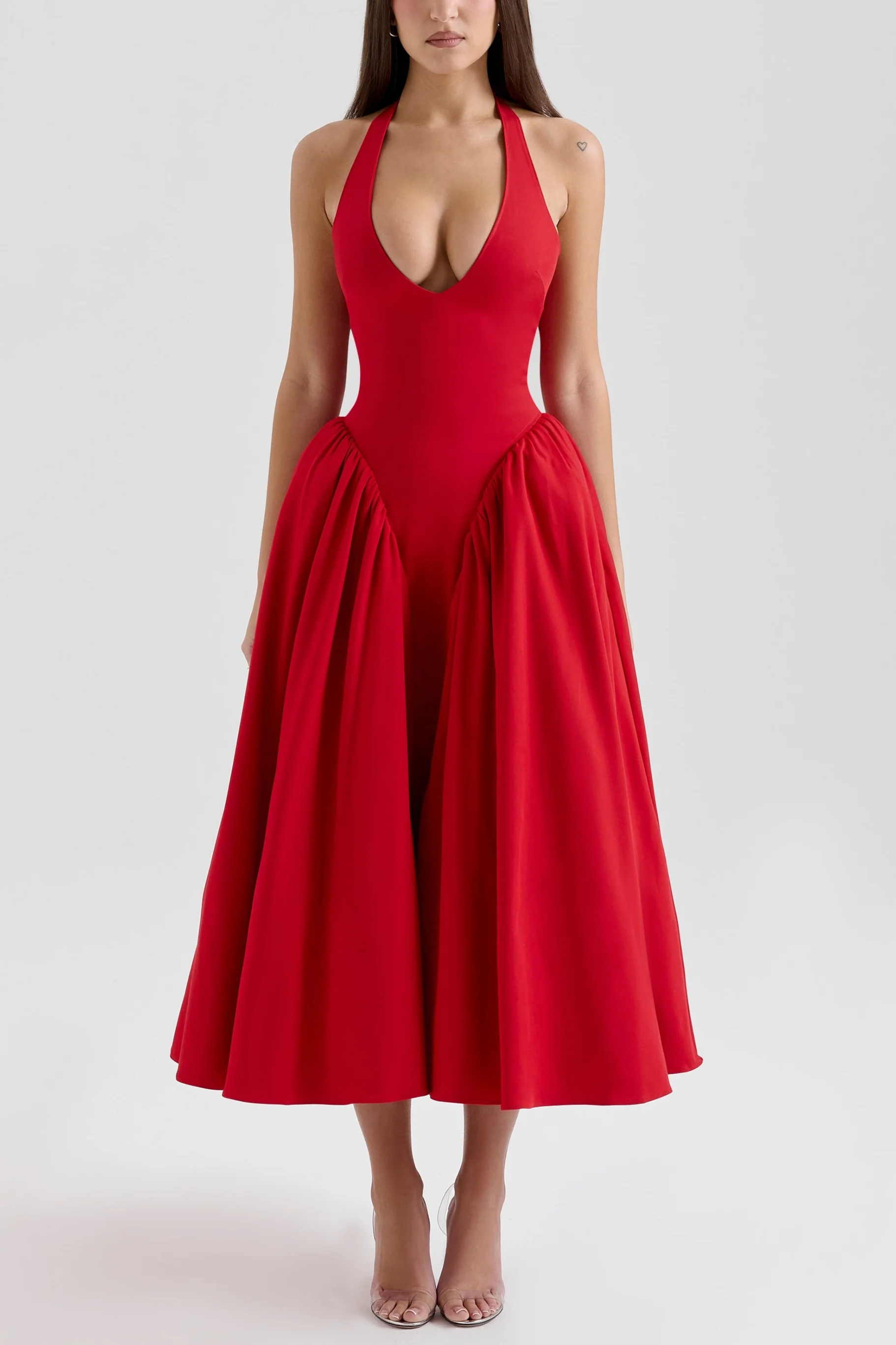 Naomi Red Halter Midi Dress - Image 8