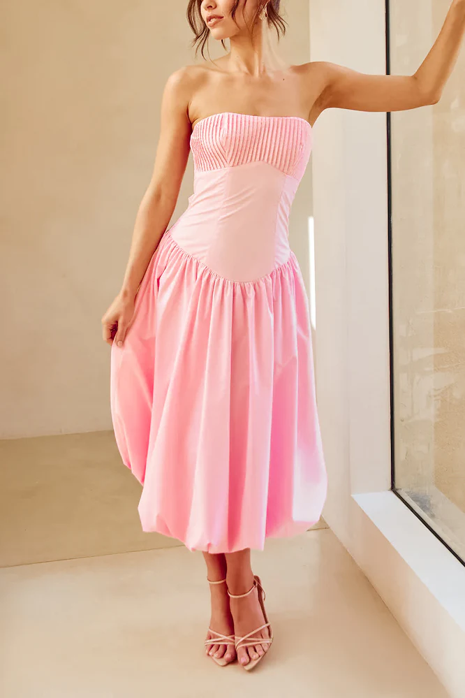 Niamh Strapless Bubble Midi Dress Pink - Image 2