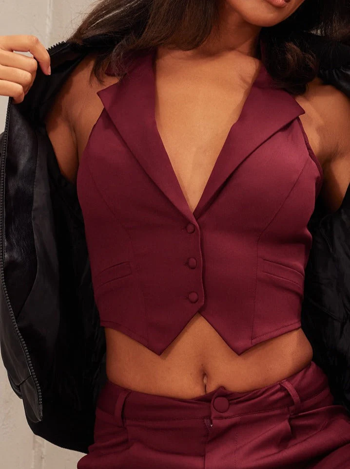 Nori Cherry Red  Halterneck Waistcoat top - Image 7