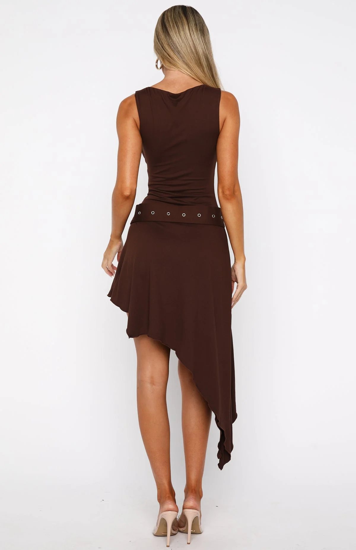 City Girl Asymmetric Midi Dress with Belt - Image 5