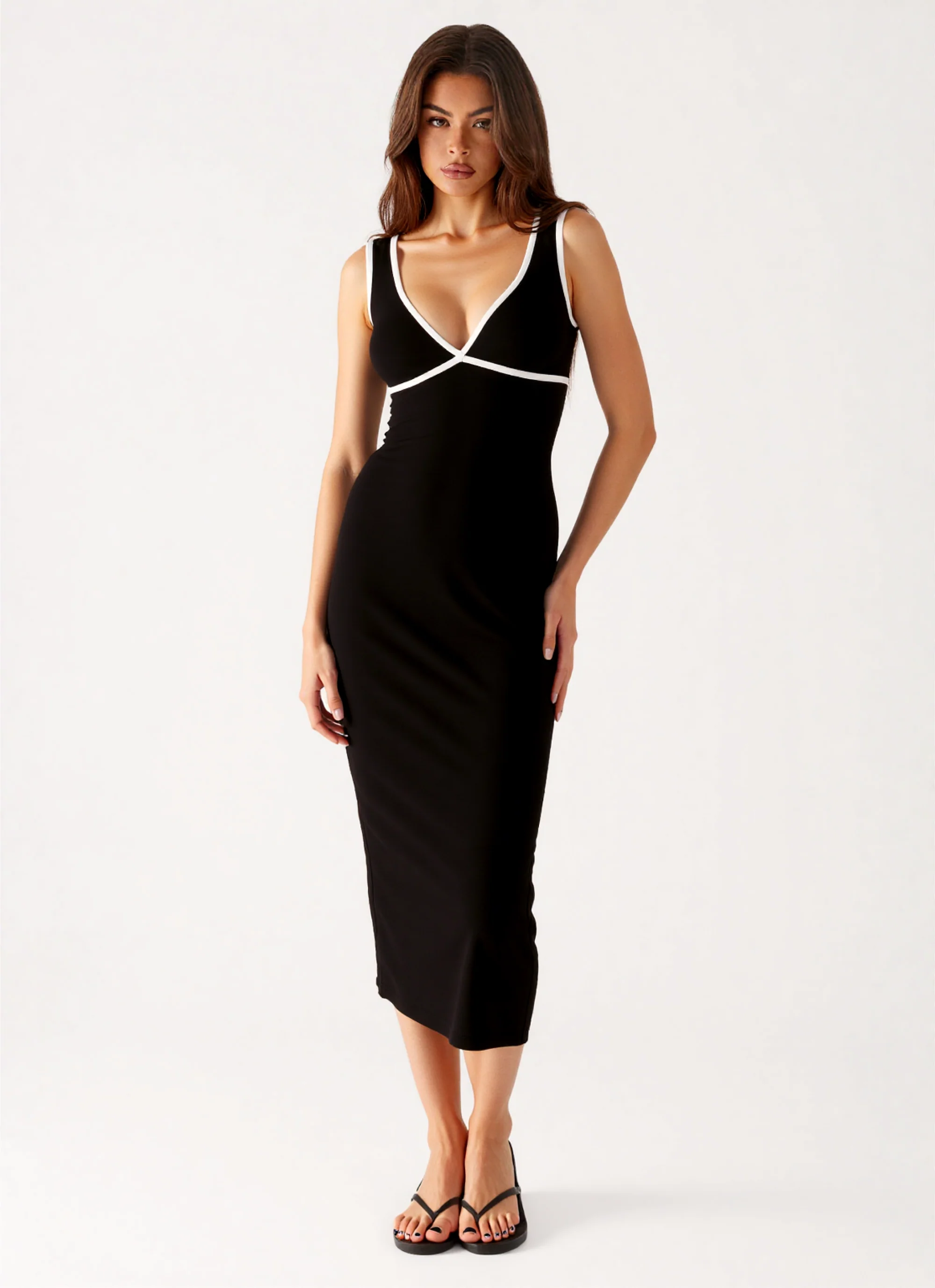 Oriana Midi Contrast Dress in Black - Image 3