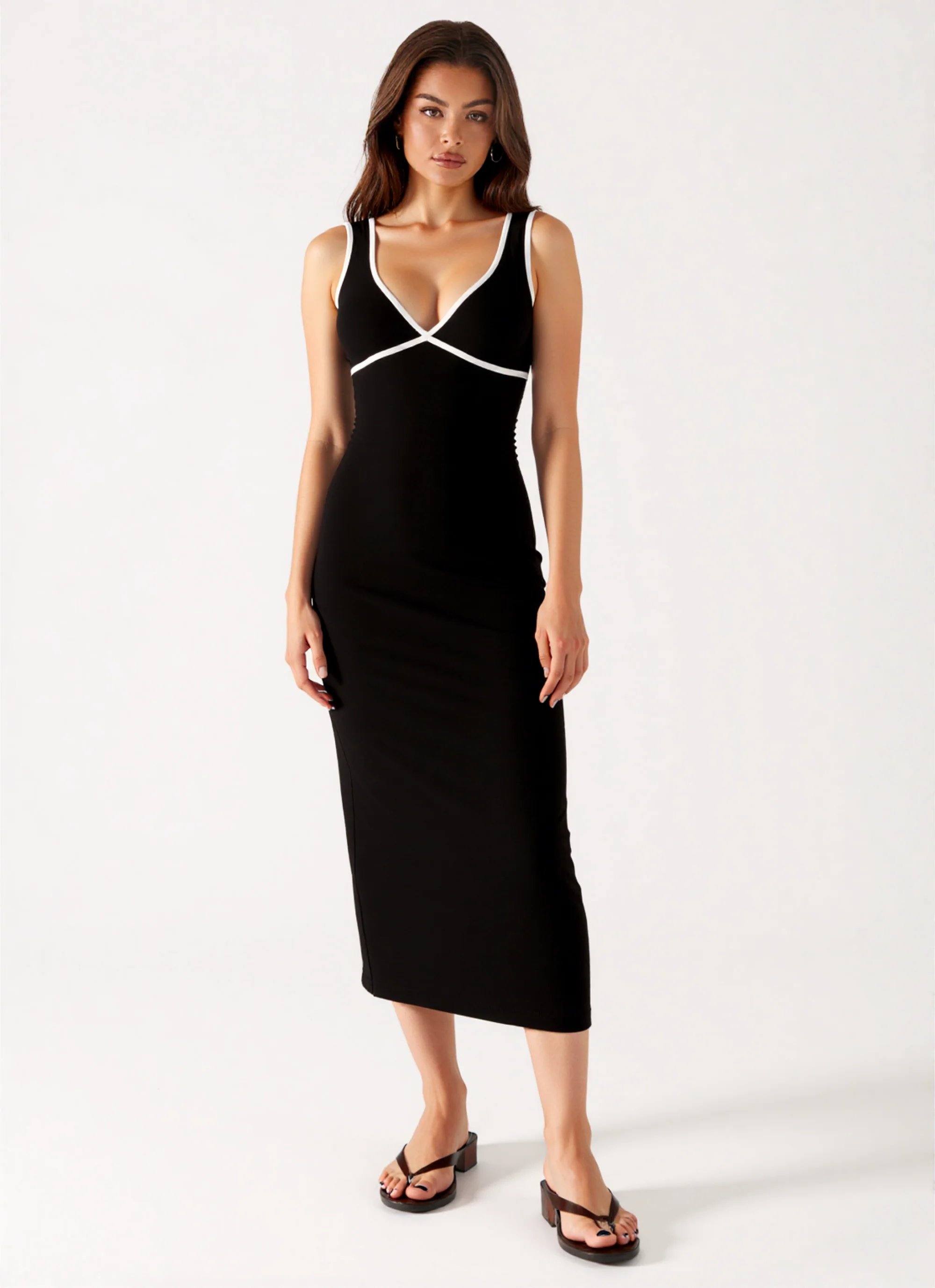 Oriana Midi Contrast Dress in Black - Image 4
