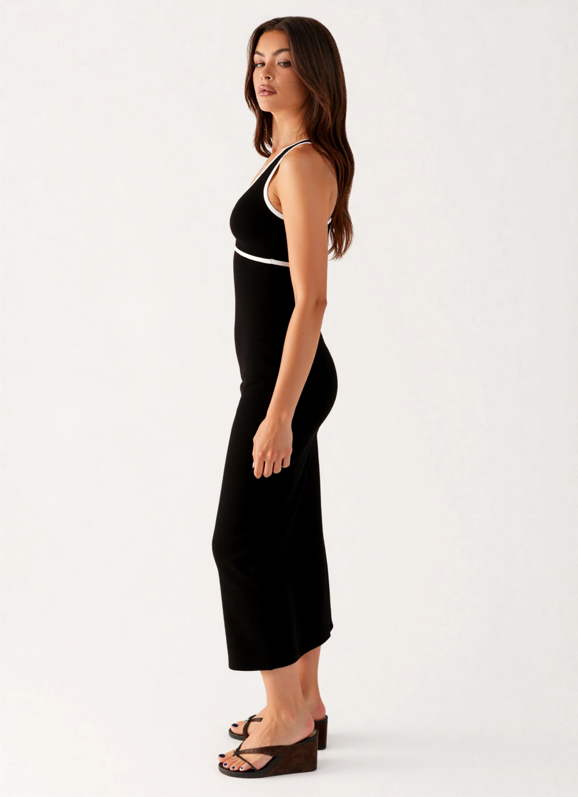 Oriana Midi Contrast Dress in Black - Image 5