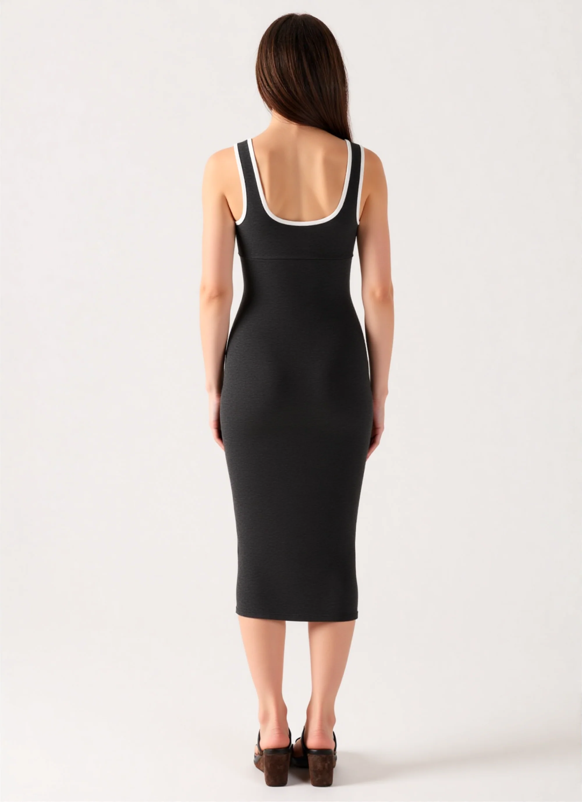 Oriana Midi Contrast Dress in Black - Image 6