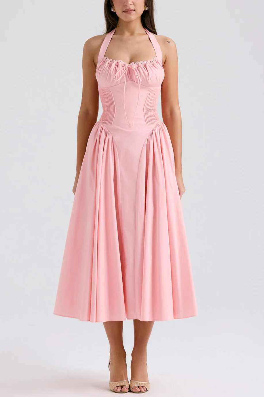 Radmila Pink cotton halter Maxi sundress - Image 3