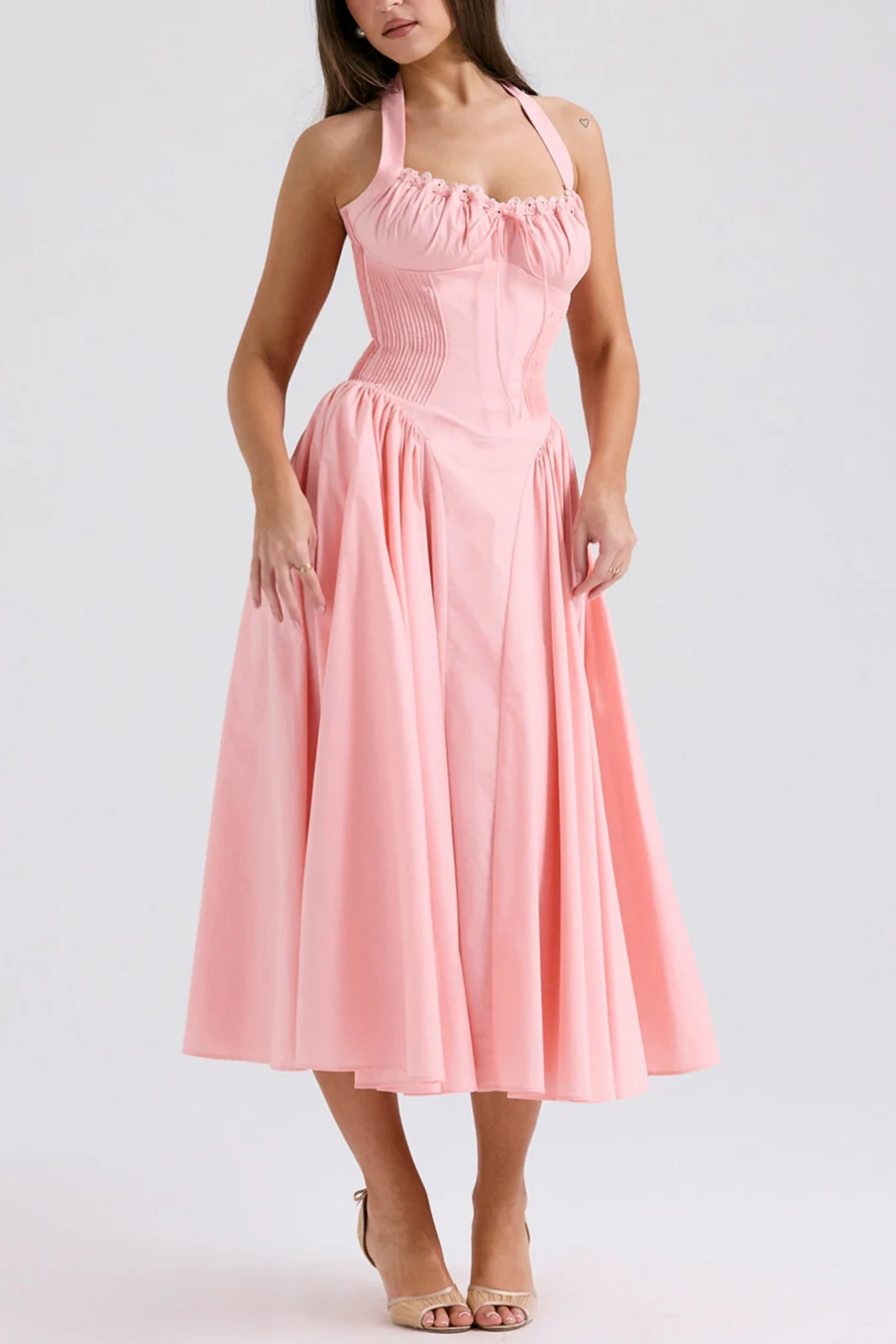 Radmila Pink cotton halter Maxi sundress - Image 4