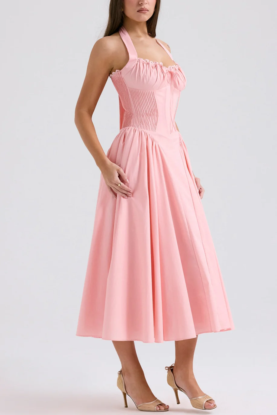 Radmila Pink cotton halter Maxi sundress - Image 6