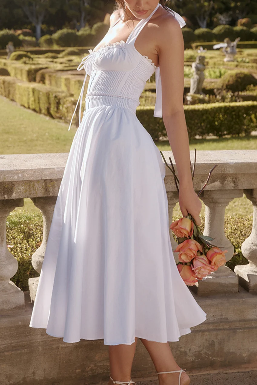 Radmila Pink cotton halter Maxi sundress - Image 15