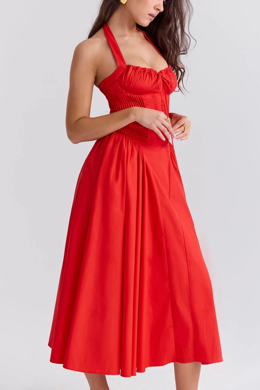 Radmila Pink cotton halter Maxi sundress - Image 23