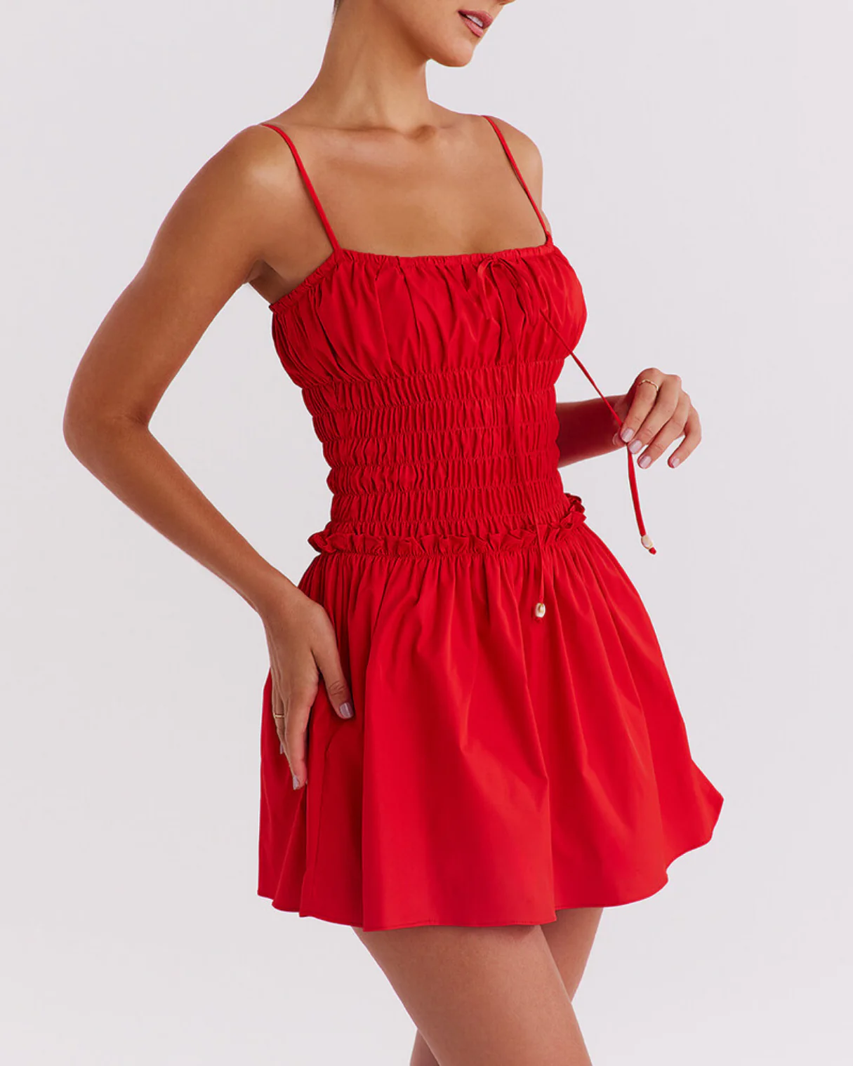 Rafaela Gathered Mini Dress in Red - Image 5