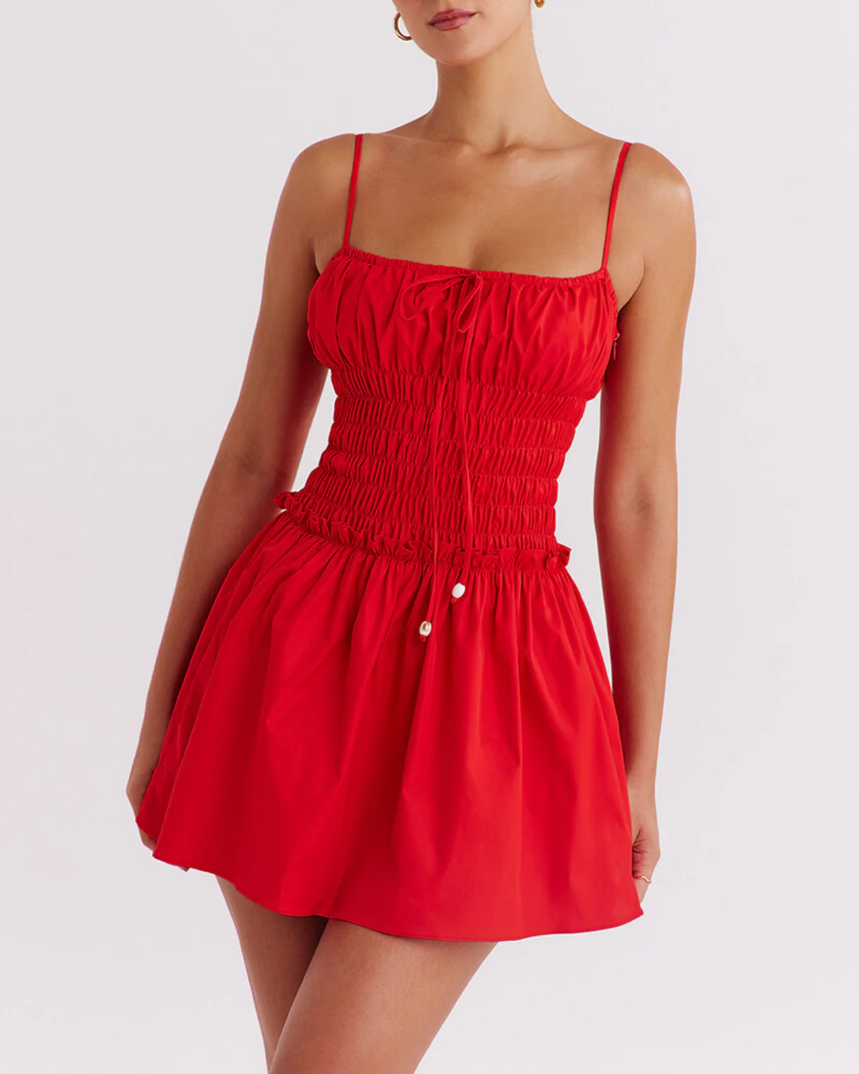 Rafaela Gathered Mini Dress in Red - Image 7