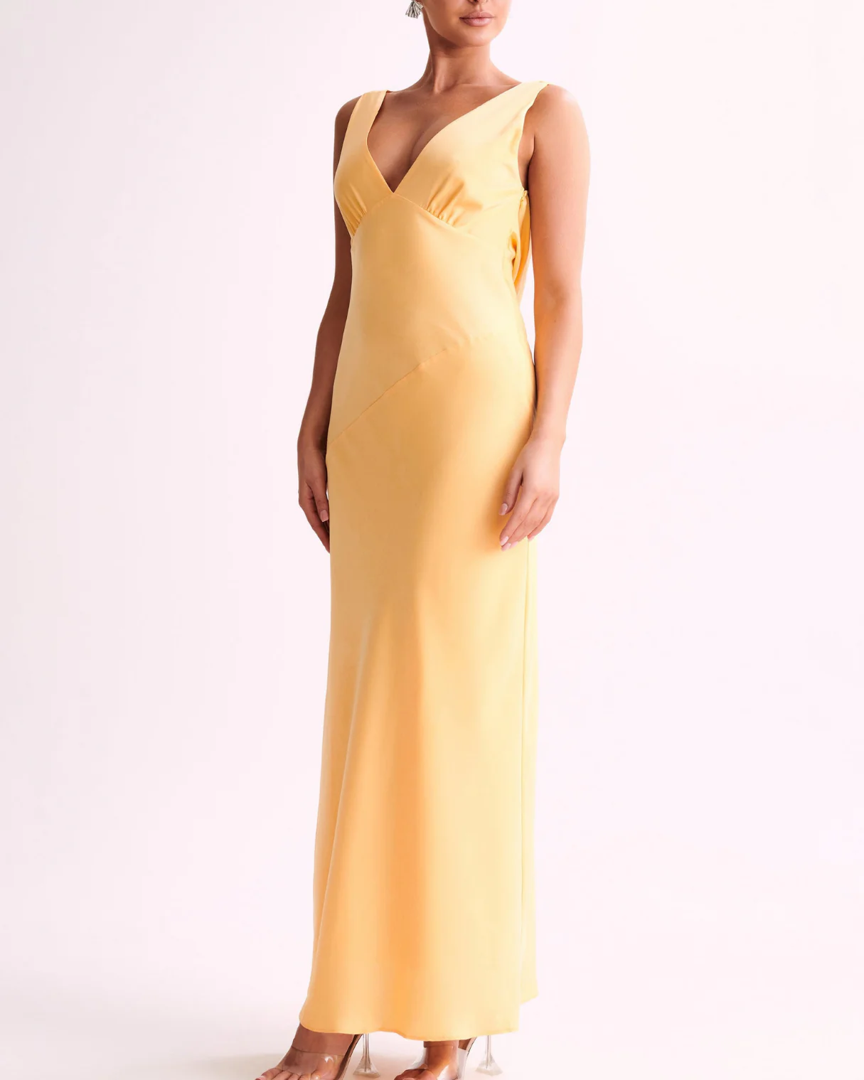Raisa Maxi Satin Dress With Back Cowl in Lemon - Image 4