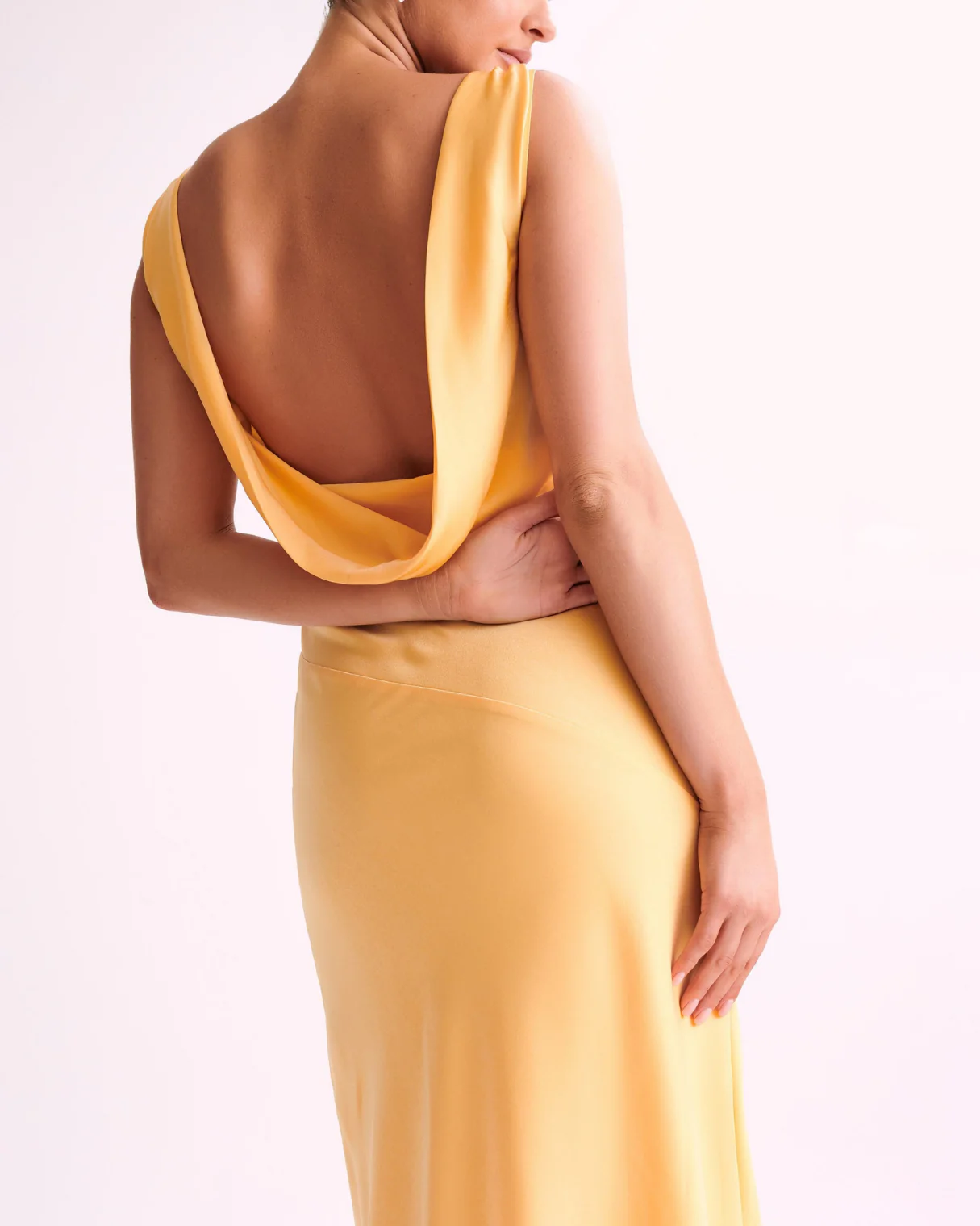 Raisa Maxi Satin Dress With Back Cowl in Lemon - Image 5