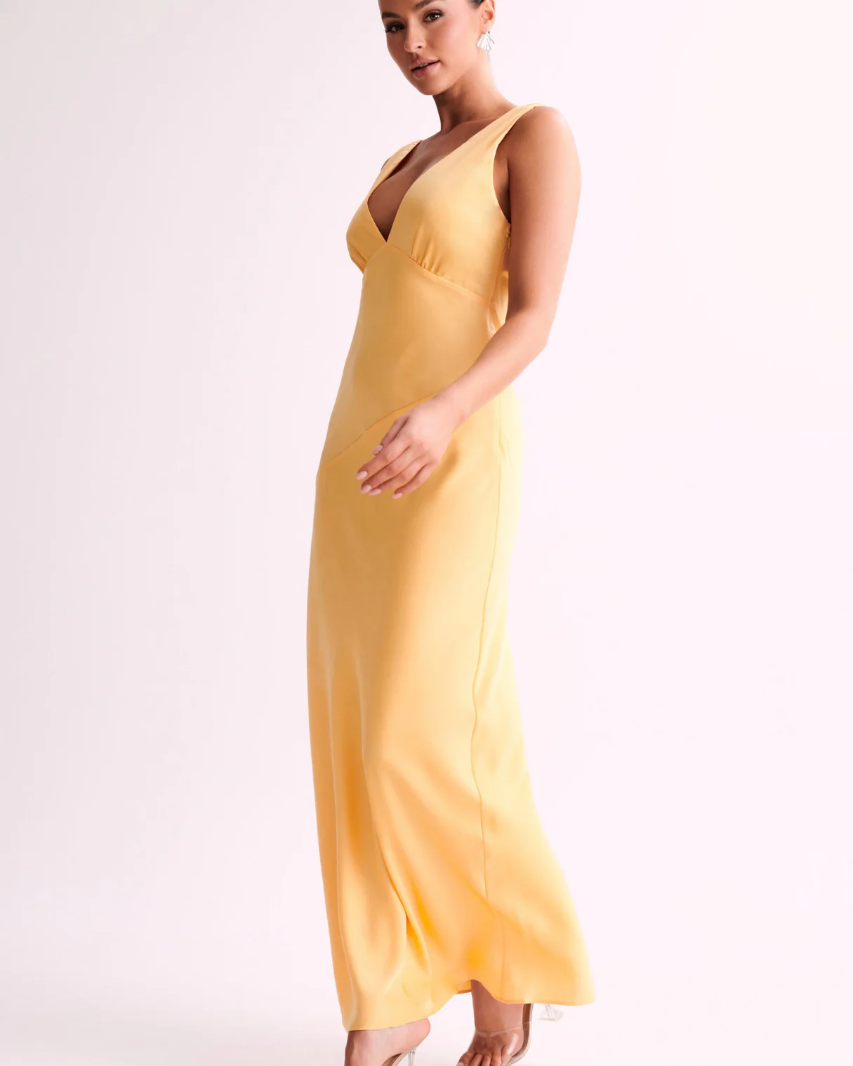Raisa Maxi Satin Dress With Back Cowl in Lemon - Image 7