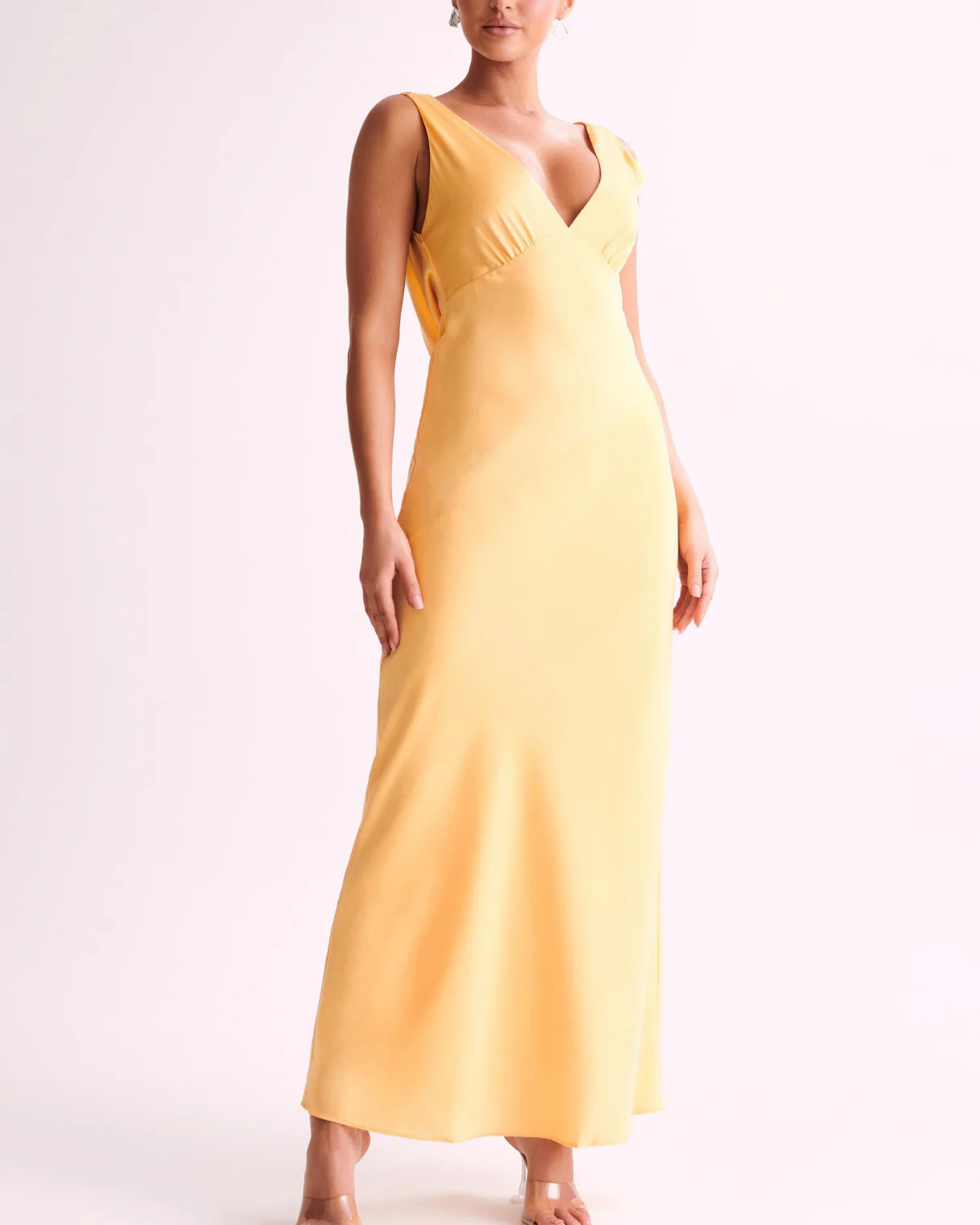 Raisa Maxi Satin Dress With Back Cowl in Lemon - Image 8