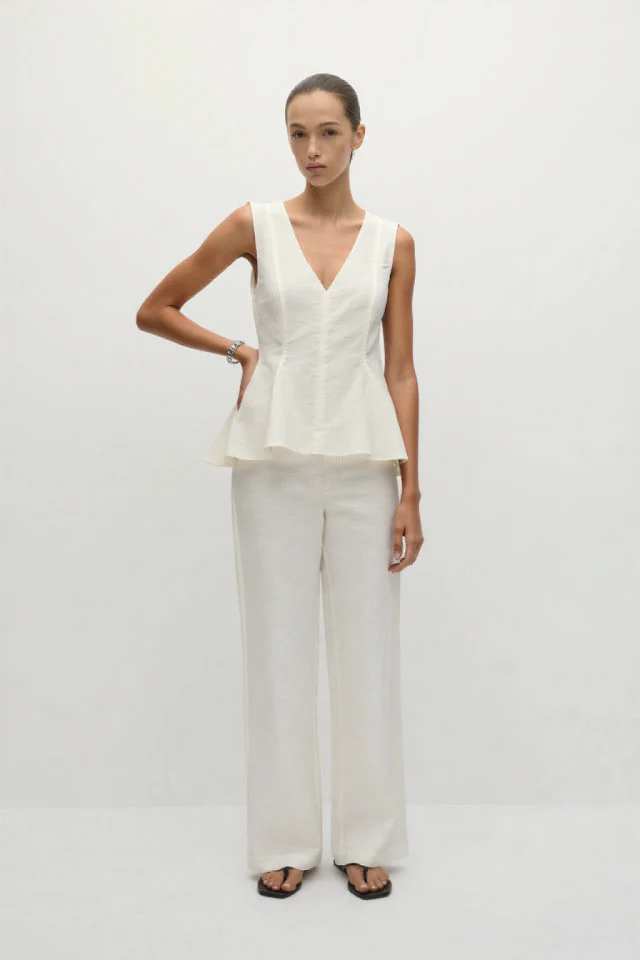 Rala Linen-blend peplum top White