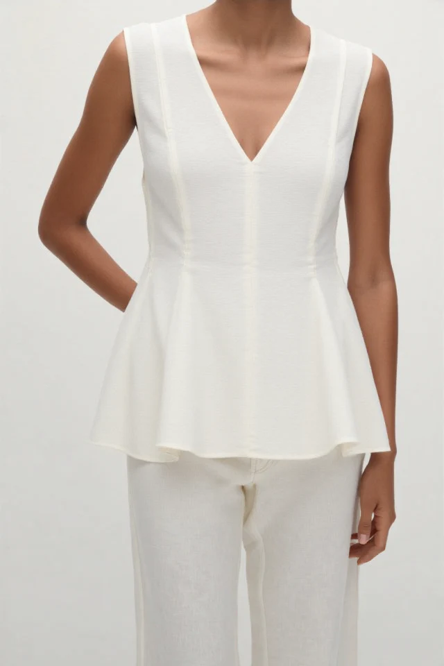 Rala Linen-blend peplum top White - Image 2