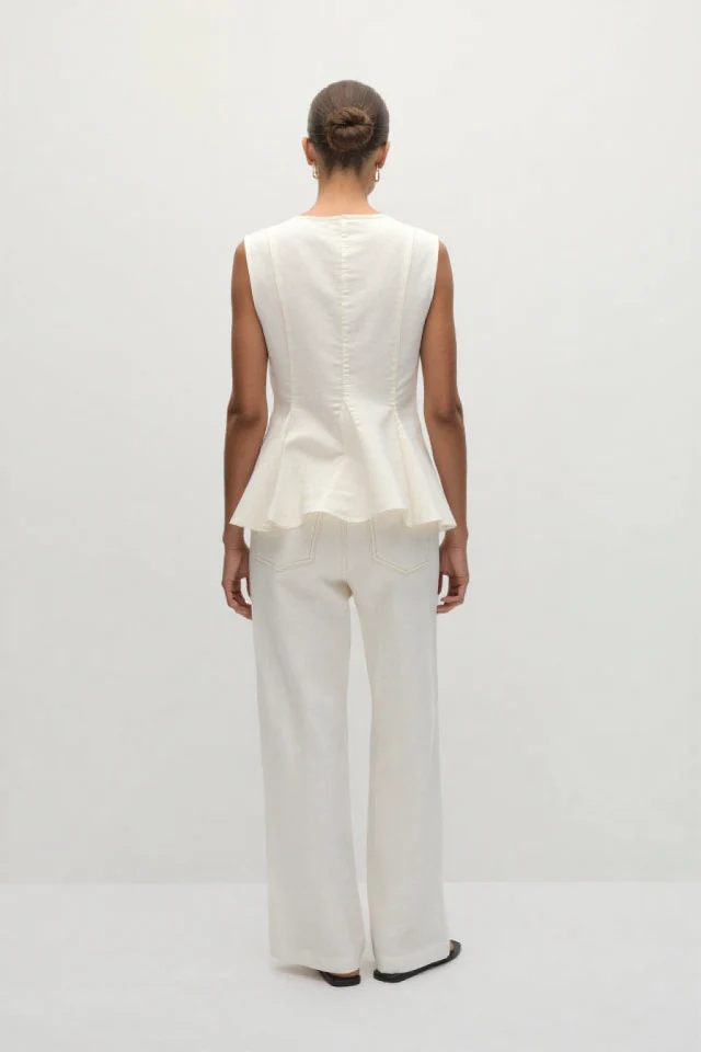 Rala Linen-blend peplum top White - Image 3