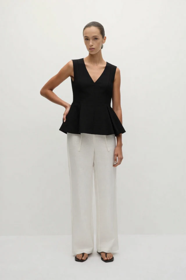 Rala Linen-blend peplum top White - Image 4
