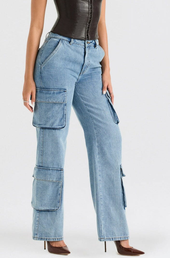 RAYA BLUE WASHED UTILITY JEANS