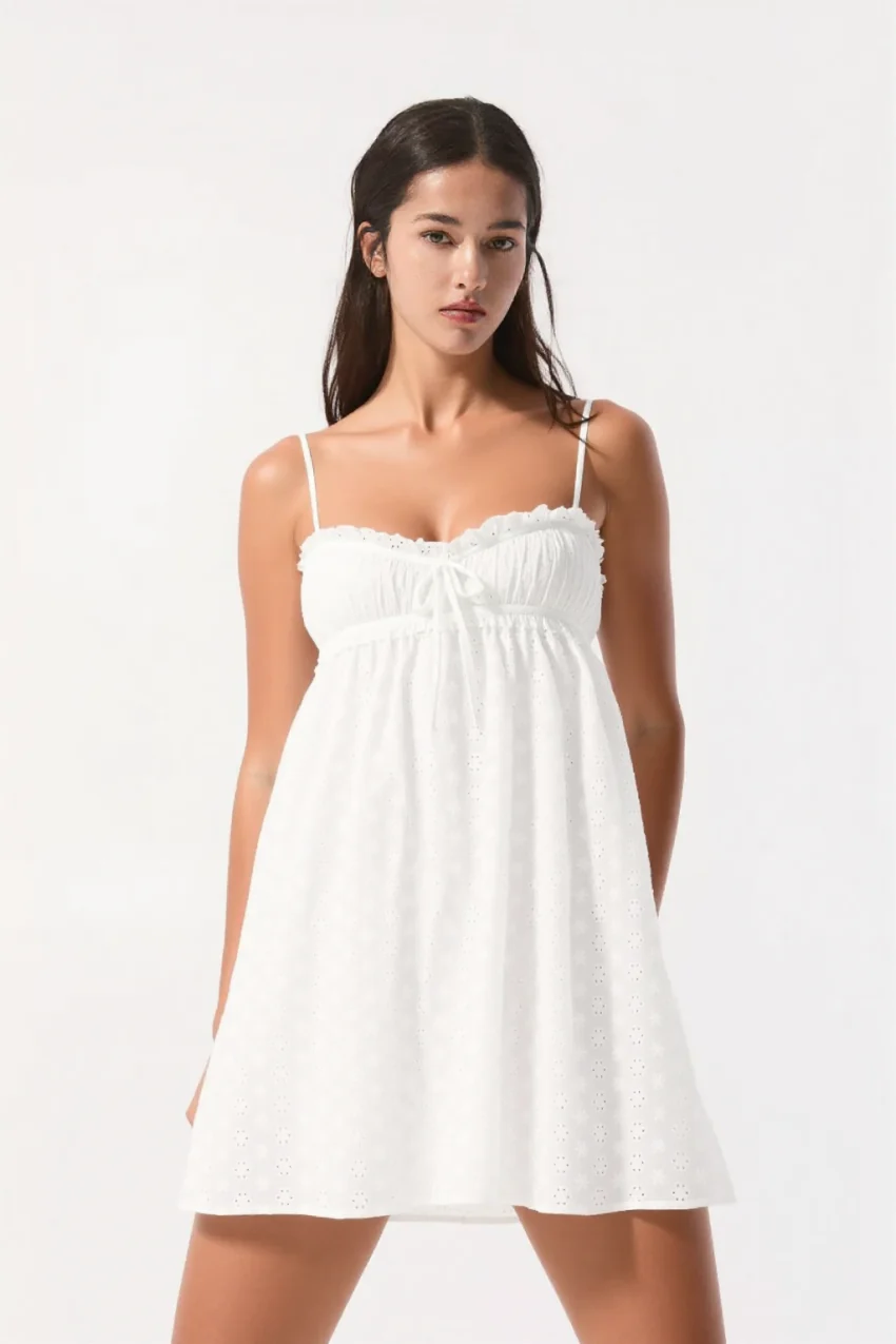 Reba broderie mini Dress in white - Image 5