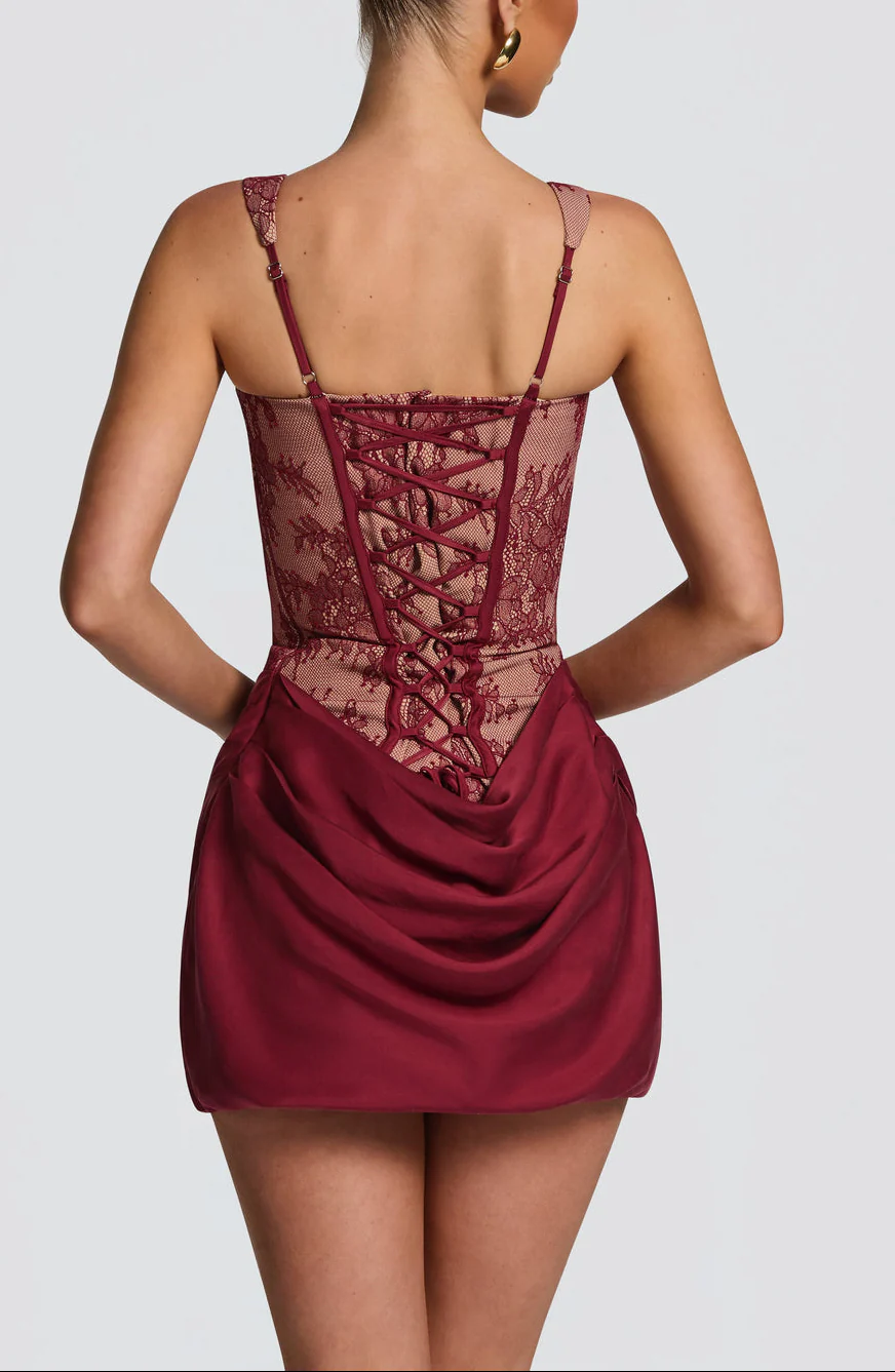 Reverie Corset Mini Dress in Maroon - Image 3